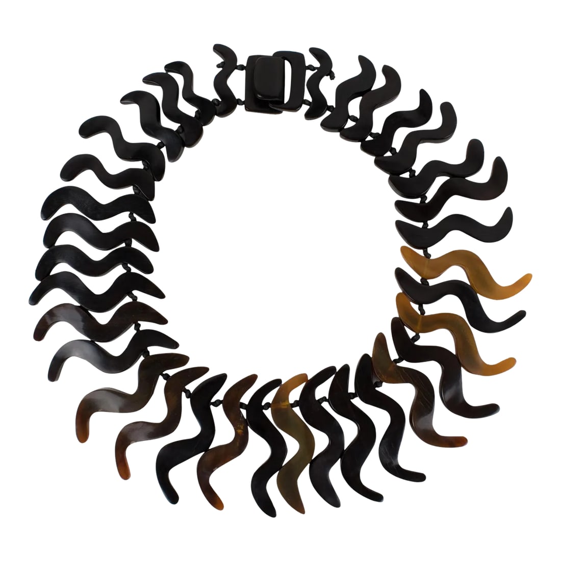 Monies Oversized Faux-Horn Resin Bib Choker Necklace: This gorgeous oversized resin necklace by Gerda Lyngaard for Monies features chunky hand-crafted zig-zag-shaped resin elements with carving and is treated to resemble faux-horn material. The choker