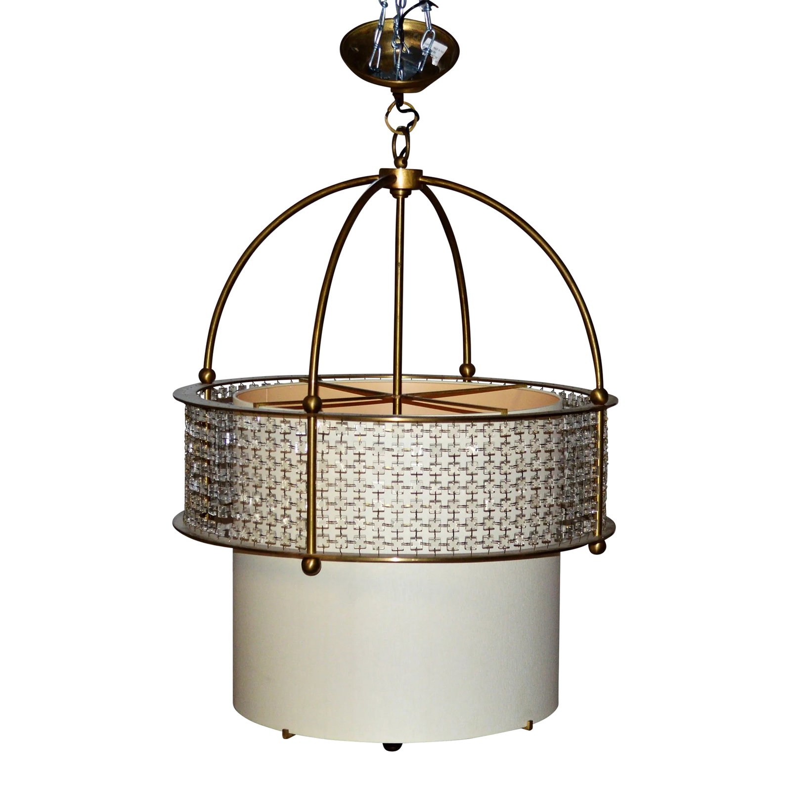 Baker Furniture Thomas Pheasant Brushed Brass Gold Crystal White Shade Bracelet Pendant (1 of 6)