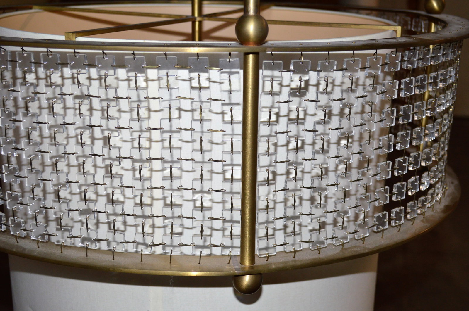 Baker Furniture Thomas Pheasant Brushed Brass Gold Crystal White Shade Bracelet Pendant - 3