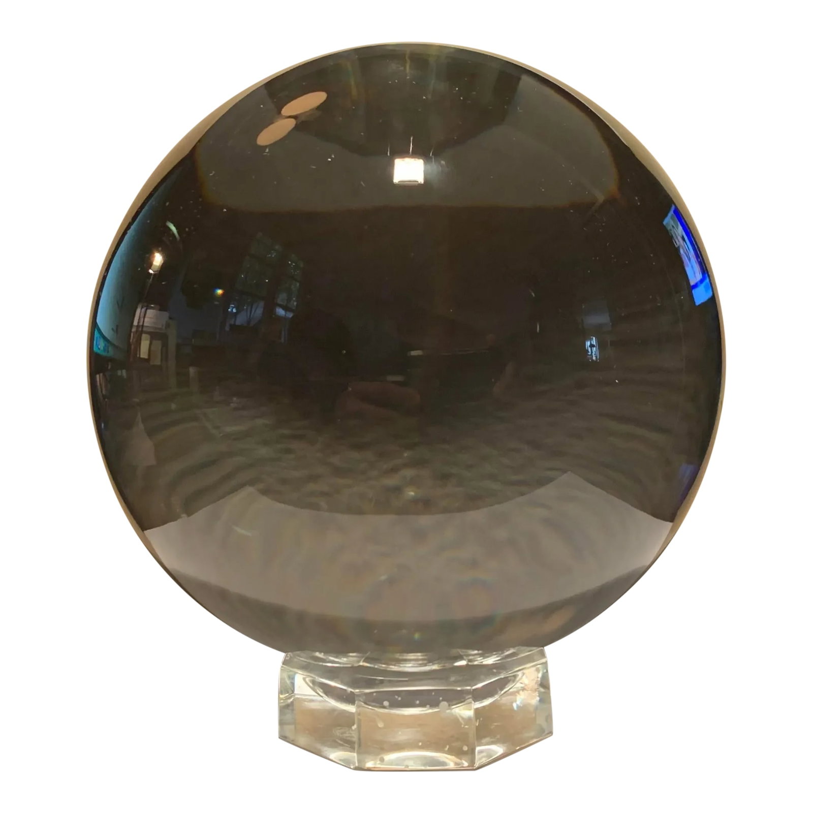 Mid 20th Century Baccarat Crystal Ball: Indulge yourself in the mesmerizing elegance of this Baccarat crystal ball, a masterpiece of precision and flawless clarity. This piece radiates timeless beauty by capturing and refracting light with