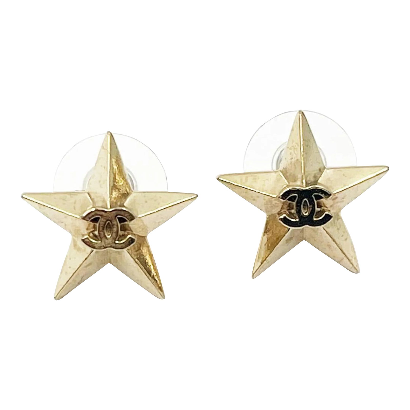 Chanel Gold CC Star Piercing Earrings - 2 Pieces: Chanel Gold CC Star Piercing Earrings *Marked 17 *Made in France *Comes with the original box, pouch and booklet -Approximately 0.75'' x 0.75'' -Very pretty and classic -In an excellent condition