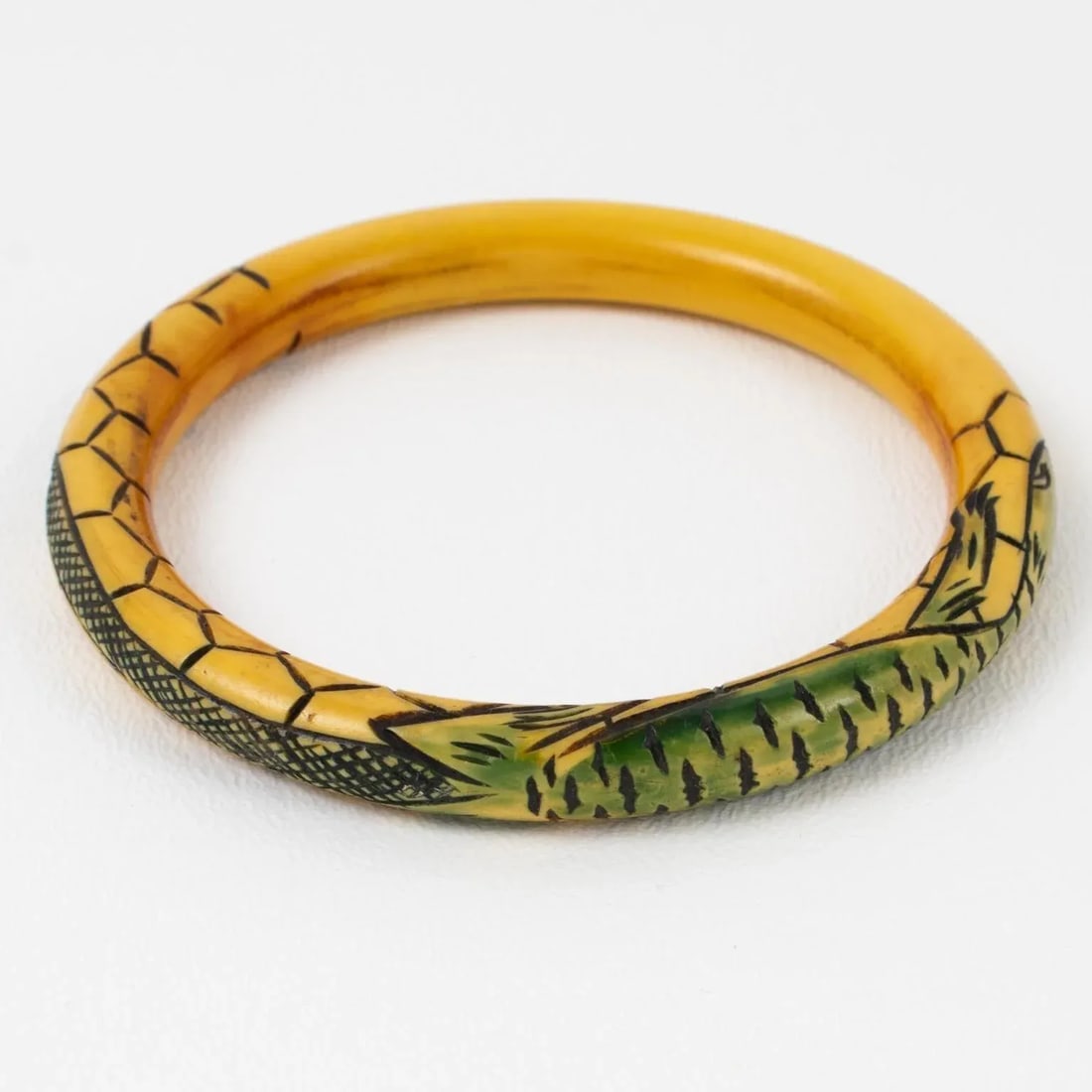 Art Nouveau Celluloid Bracelet Bangle With Lizard Design - 2