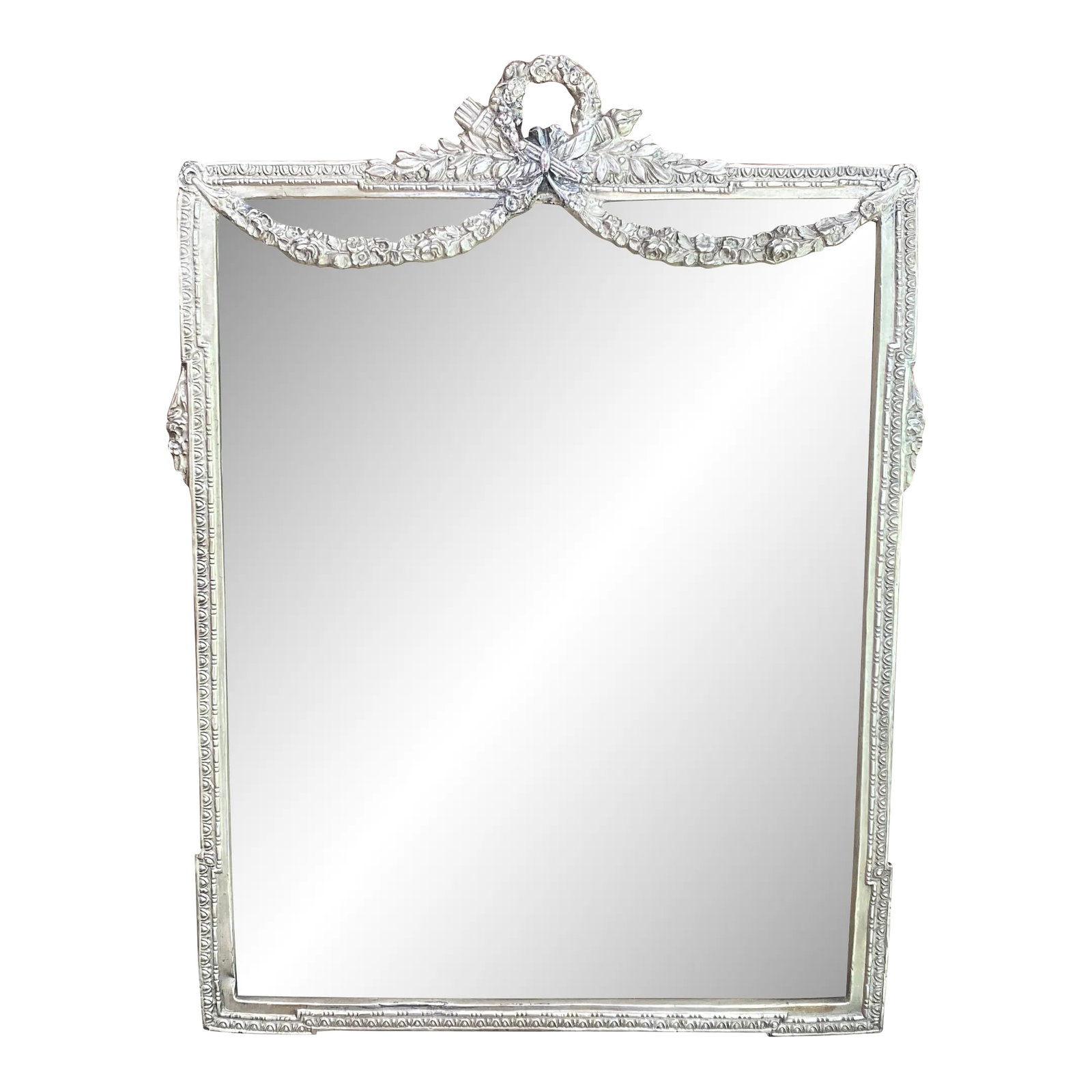 19th Century Louis XVI Silverplate Picture Frame: Listing is for a 19th century Louis XVI style Silverplate picture frame. Truly made for a heirloom wedding or anniversary photo, I love the way the garland swags and further enhances the photo