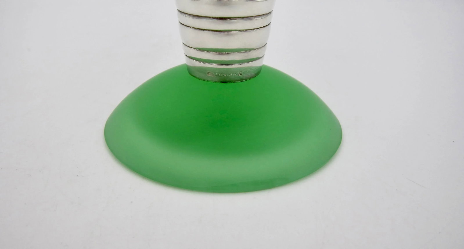 Christofle Alexandrie French Modernist Candelabra in Silverplate and Green Glass - 11