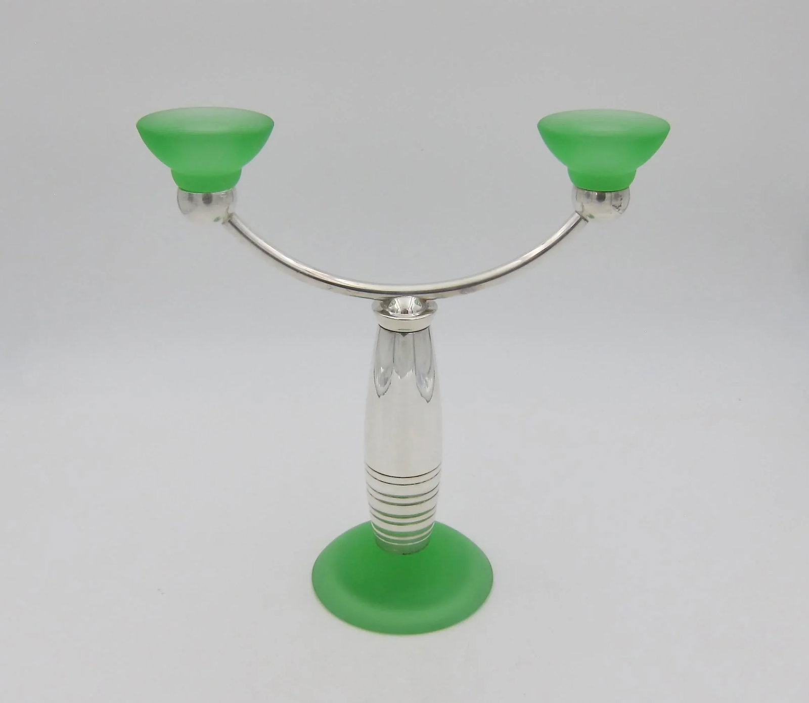 Christofle Alexandrie French Modernist Candelabra in Silverplate and Green Glass - 2