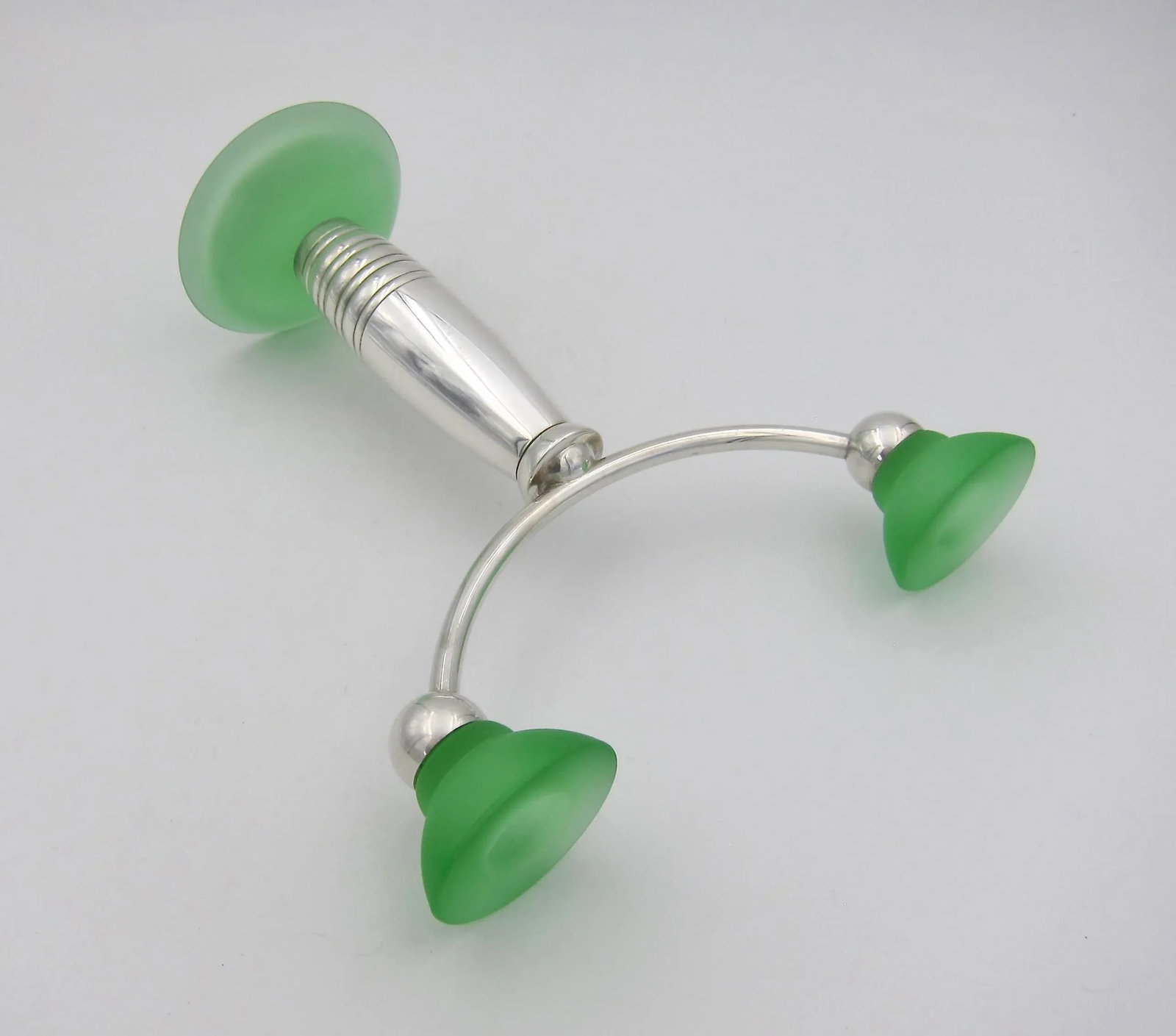 Christofle Alexandrie French Modernist Candelabra in Silverplate and Green Glass - 3