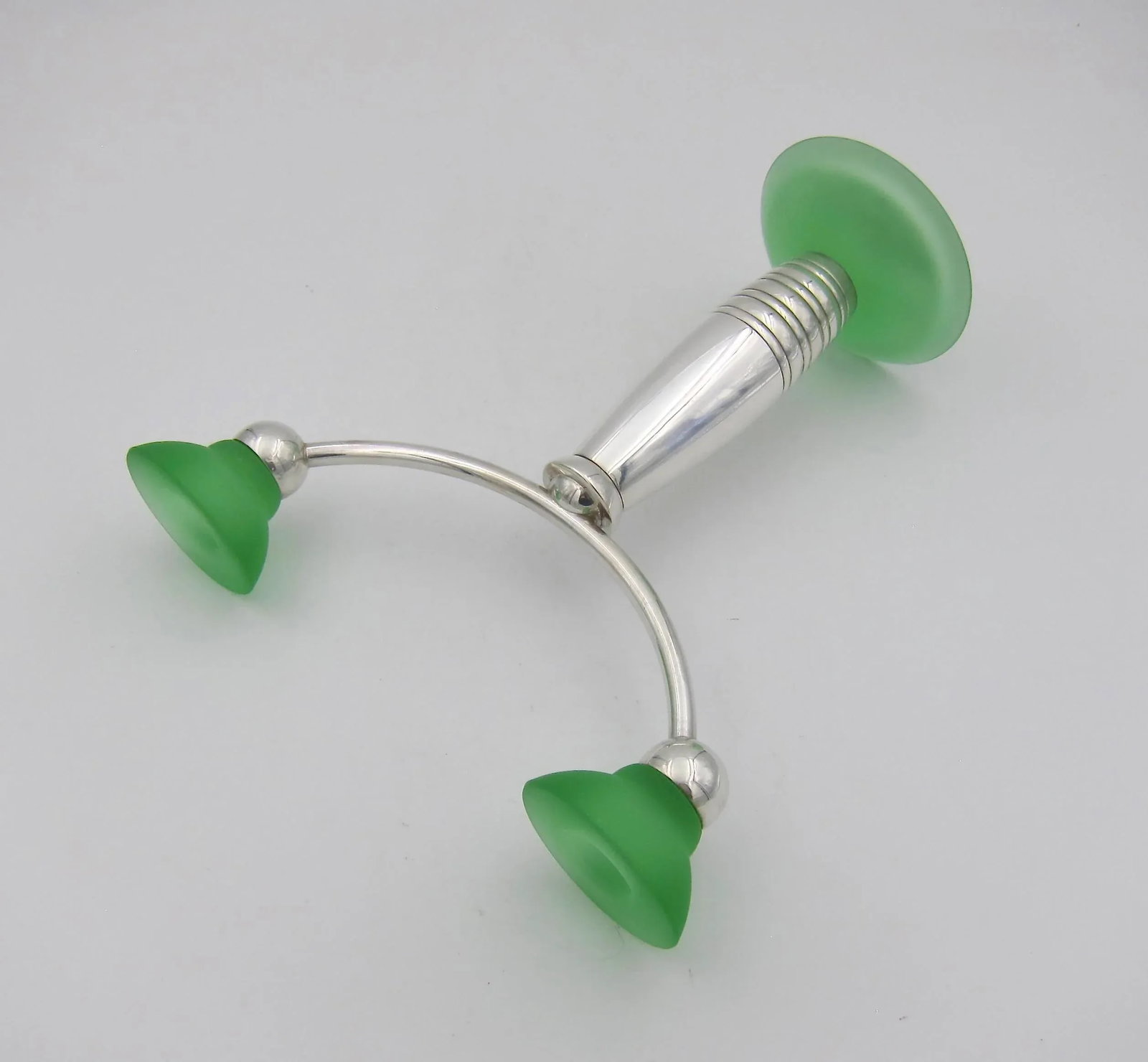 Christofle Alexandrie French Modernist Candelabra in Silverplate and Green Glass - 4