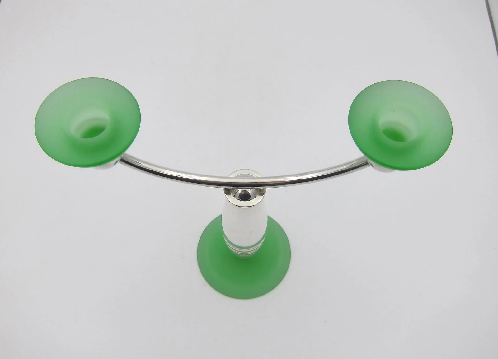Christofle Alexandrie French Modernist Candelabra in Silverplate and Green Glass - 6