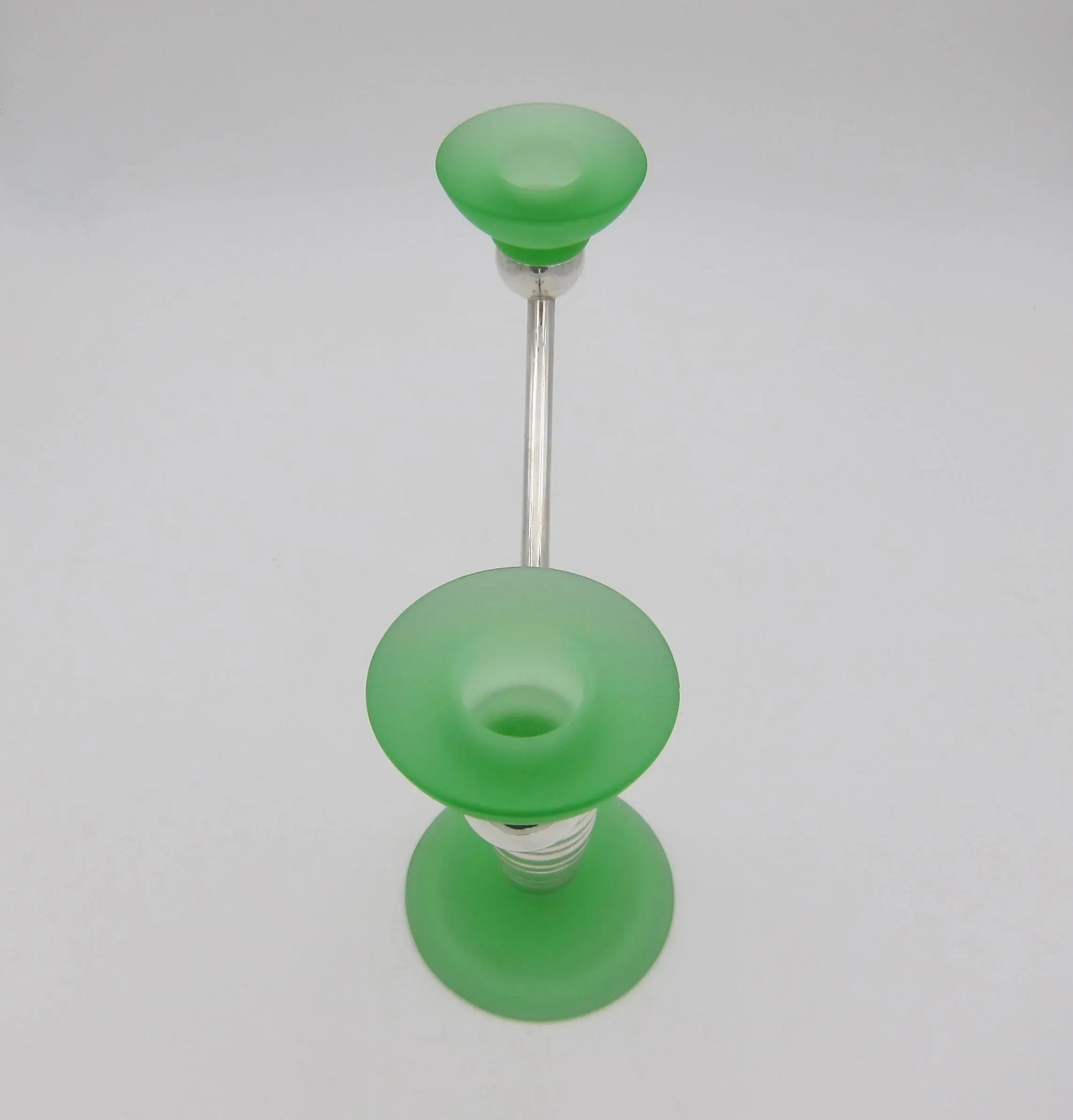 Christofle Alexandrie French Modernist Candelabra in Silverplate and Green Glass - 7