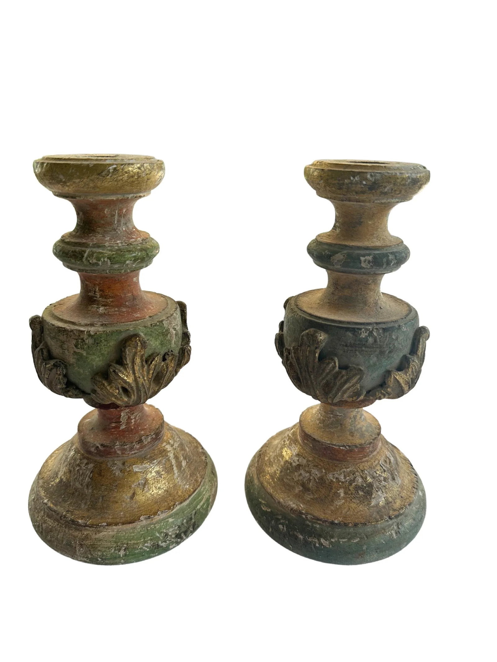 Early 19th Century Italian Carved Wood Candlesticks- a Pair - 6