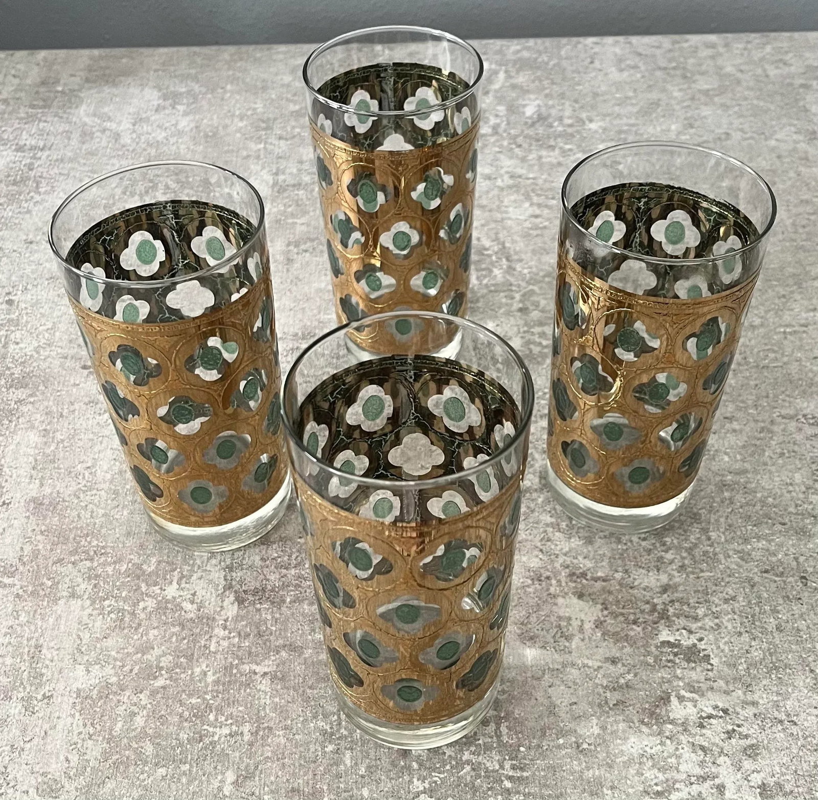 1960s Georges Briard 22k Gold and Green Highball Glasses- Set of 4 - 7