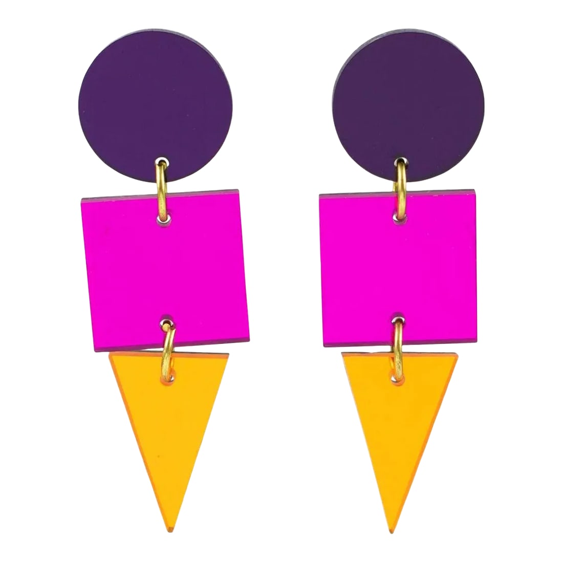 Geometric Color Block Dangle Lucite Pair of Pierced Earrings (1 of 5)