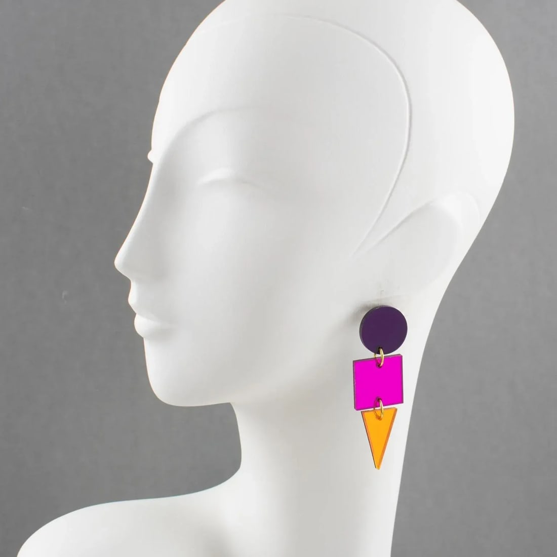 Geometric Color Block Dangle Lucite Pair of Pierced Earrings - 2