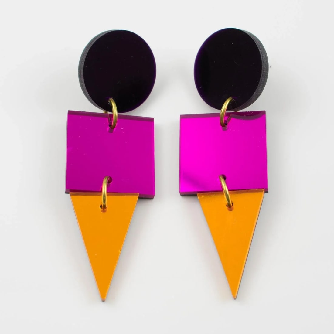 Geometric Color Block Dangle Lucite Pair of Pierced Earrings - 3