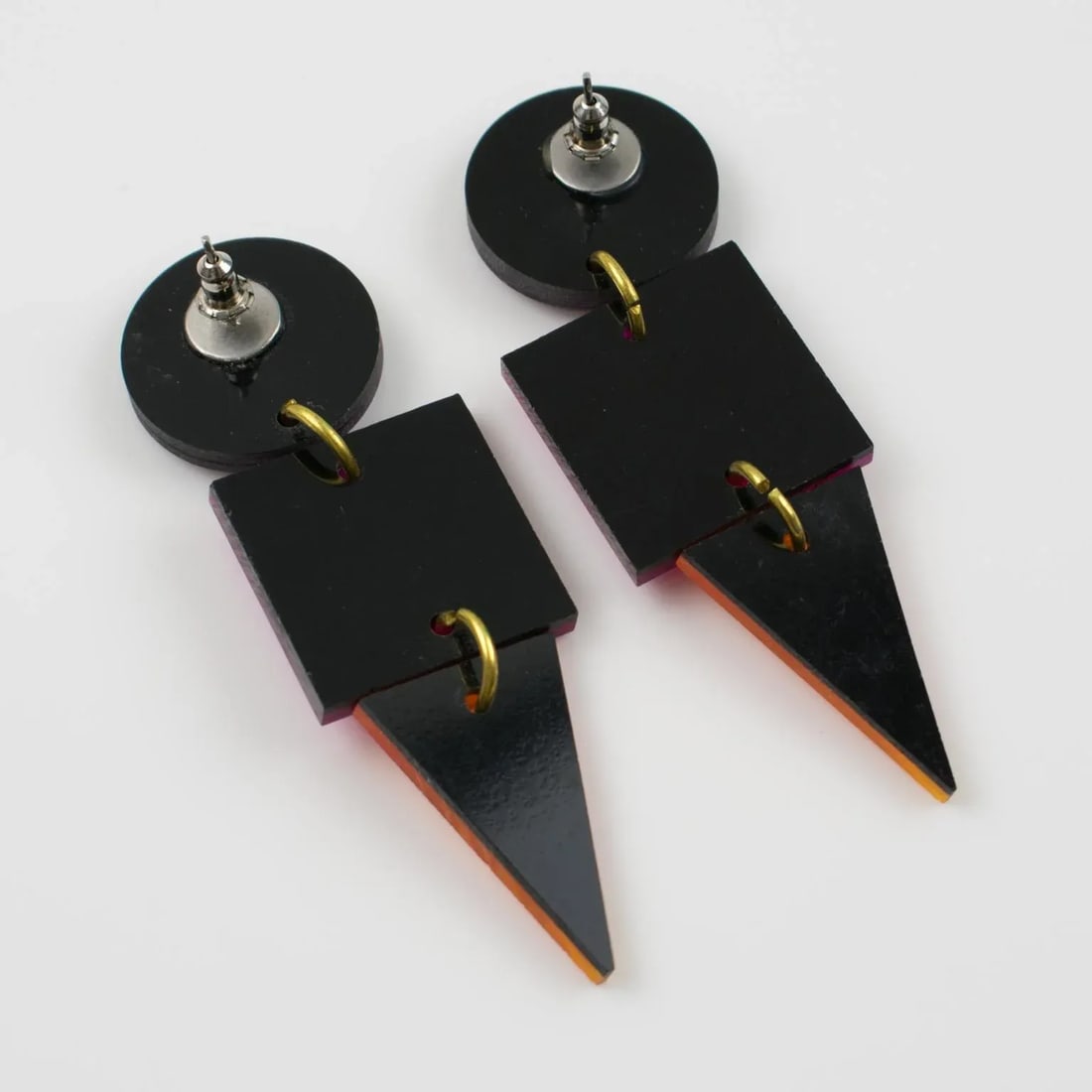 Geometric Color Block Dangle Lucite Pair of Pierced Earrings - 4
