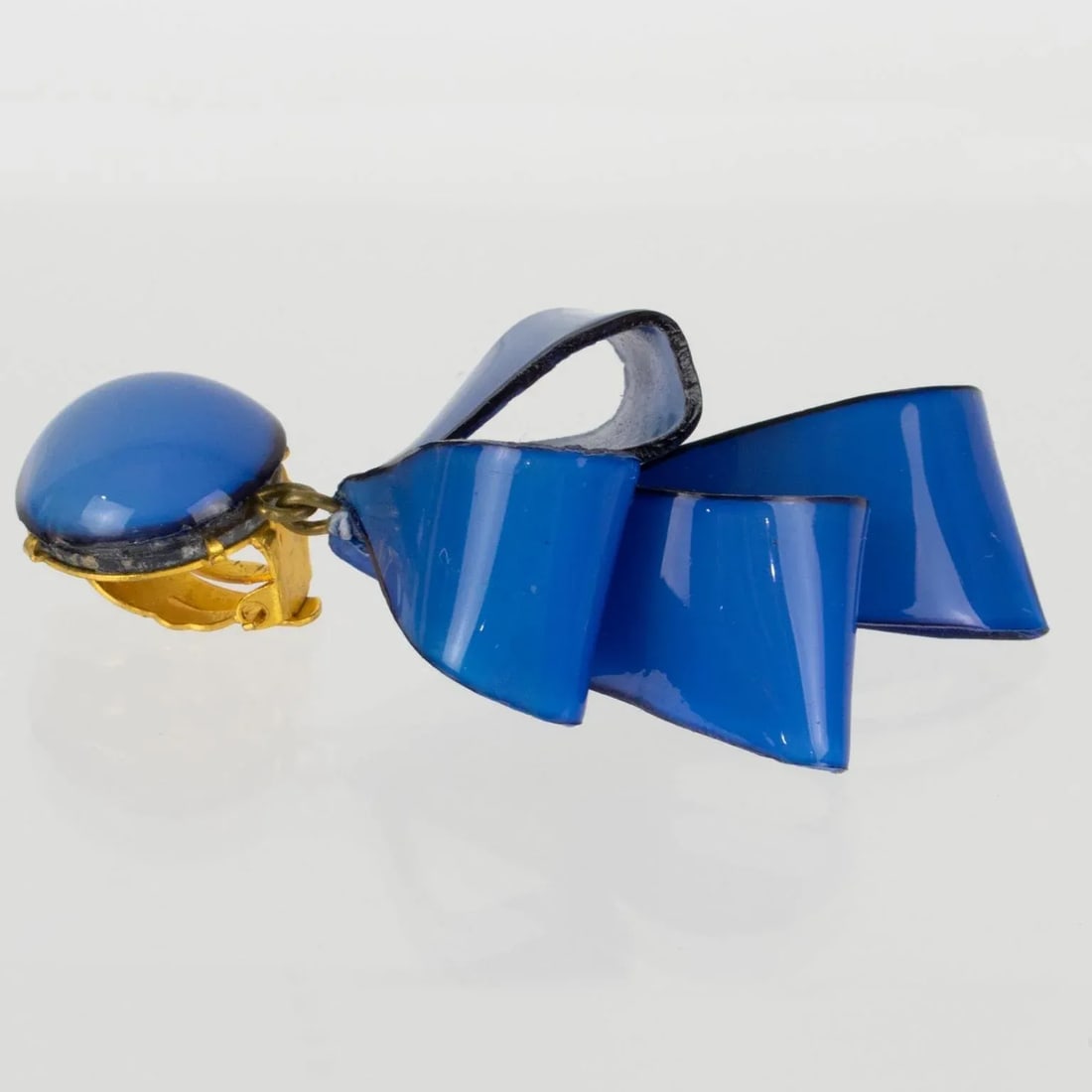 Cilea Paris Dangle Resin Pair of Clip Earrings Cobalt Blue Ribbons - 6