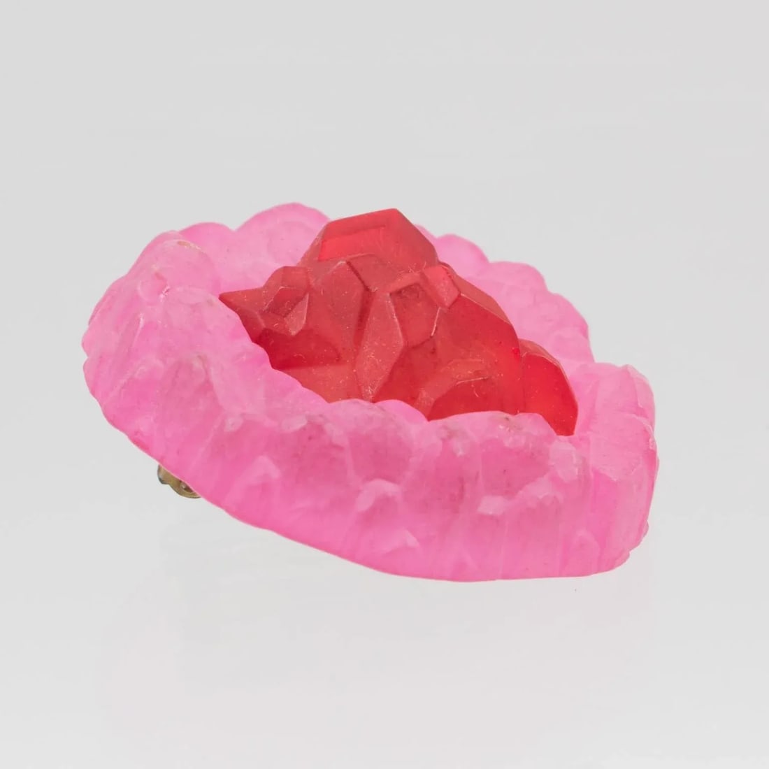 Oversized Pink and Red Rock Lucite Pair of Clip Earrings - 5