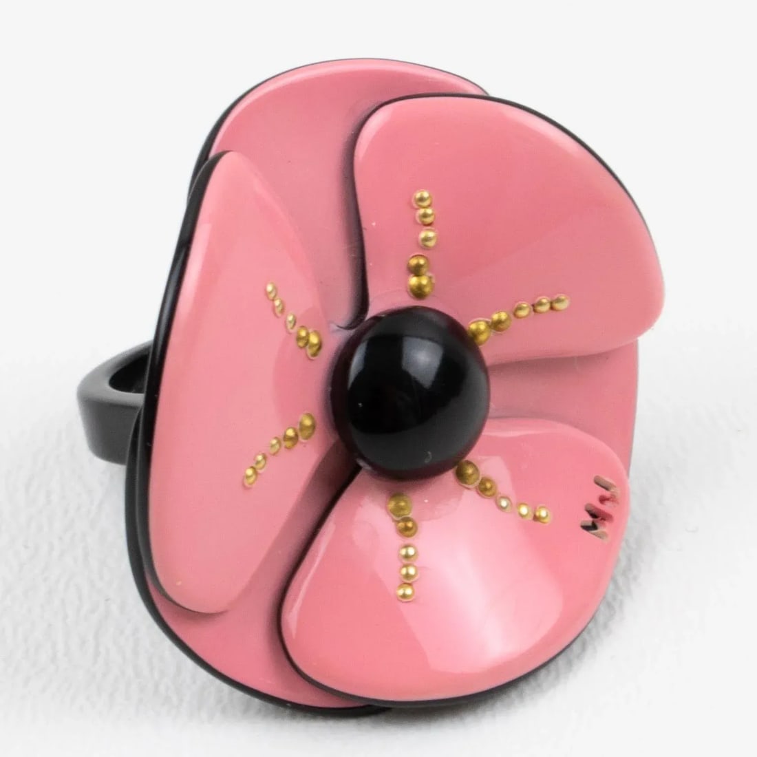Marc Jacobs Pink and Black Poppy Resin Ring size 5.5 - 2
