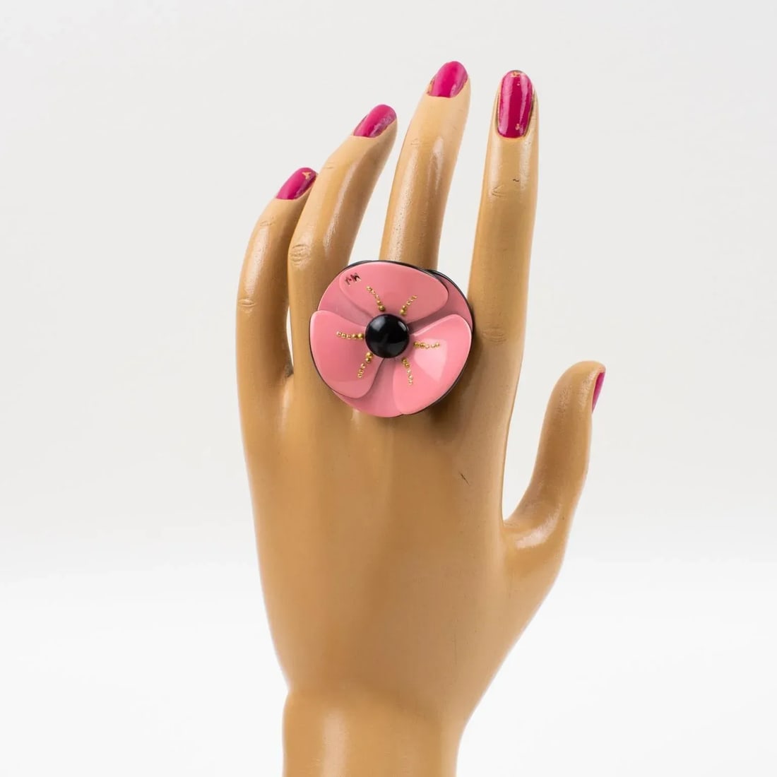 Marc Jacobs Pink and Black Poppy Resin Ring size 5.5 - 7