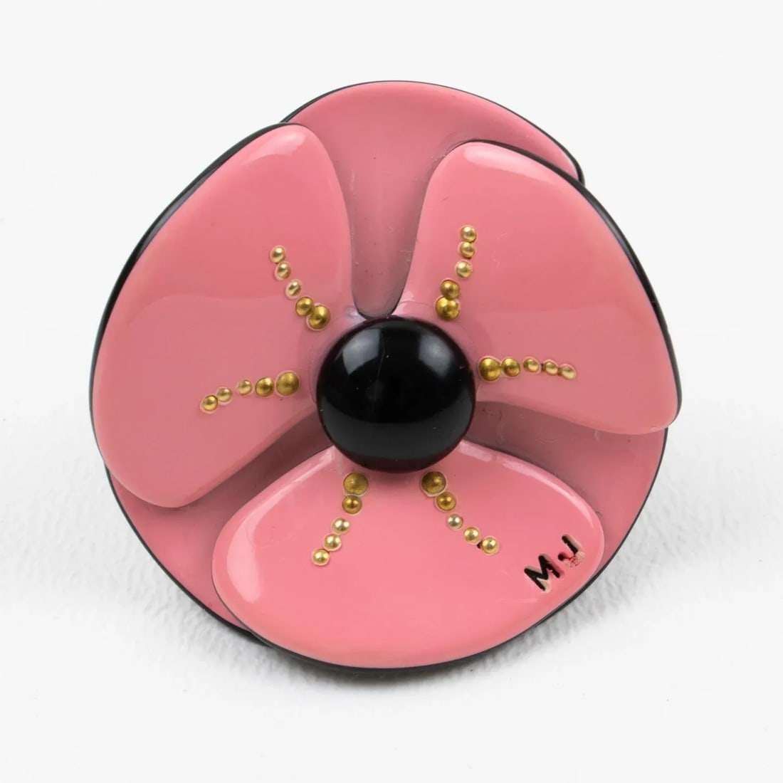 Marc Jacobs Pink and Black Poppy Resin Ring size 5.5 - 8