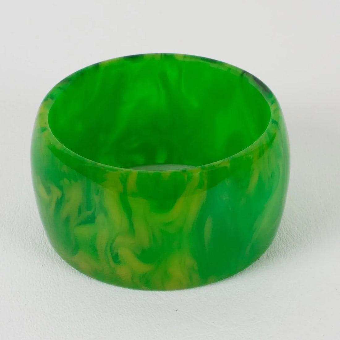 Bakelite Green Grass Marble Oversized Bangle Bracelet - 3