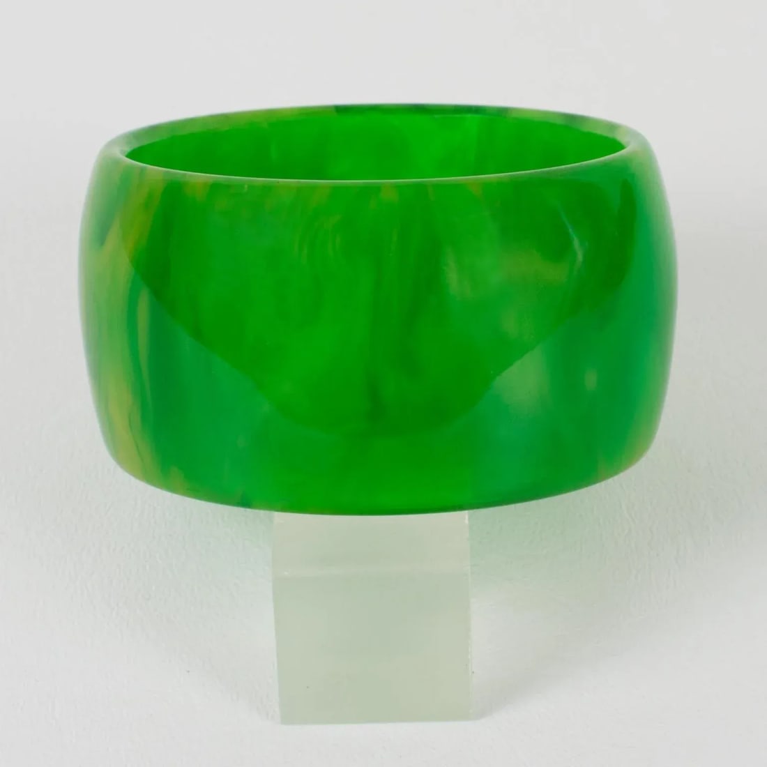 Bakelite Green Grass Marble Oversized Bangle Bracelet - 4