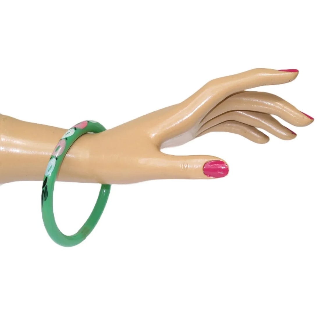 Art Deco Green Celluloid Bracelet Bangle With Floral Design, France - 4