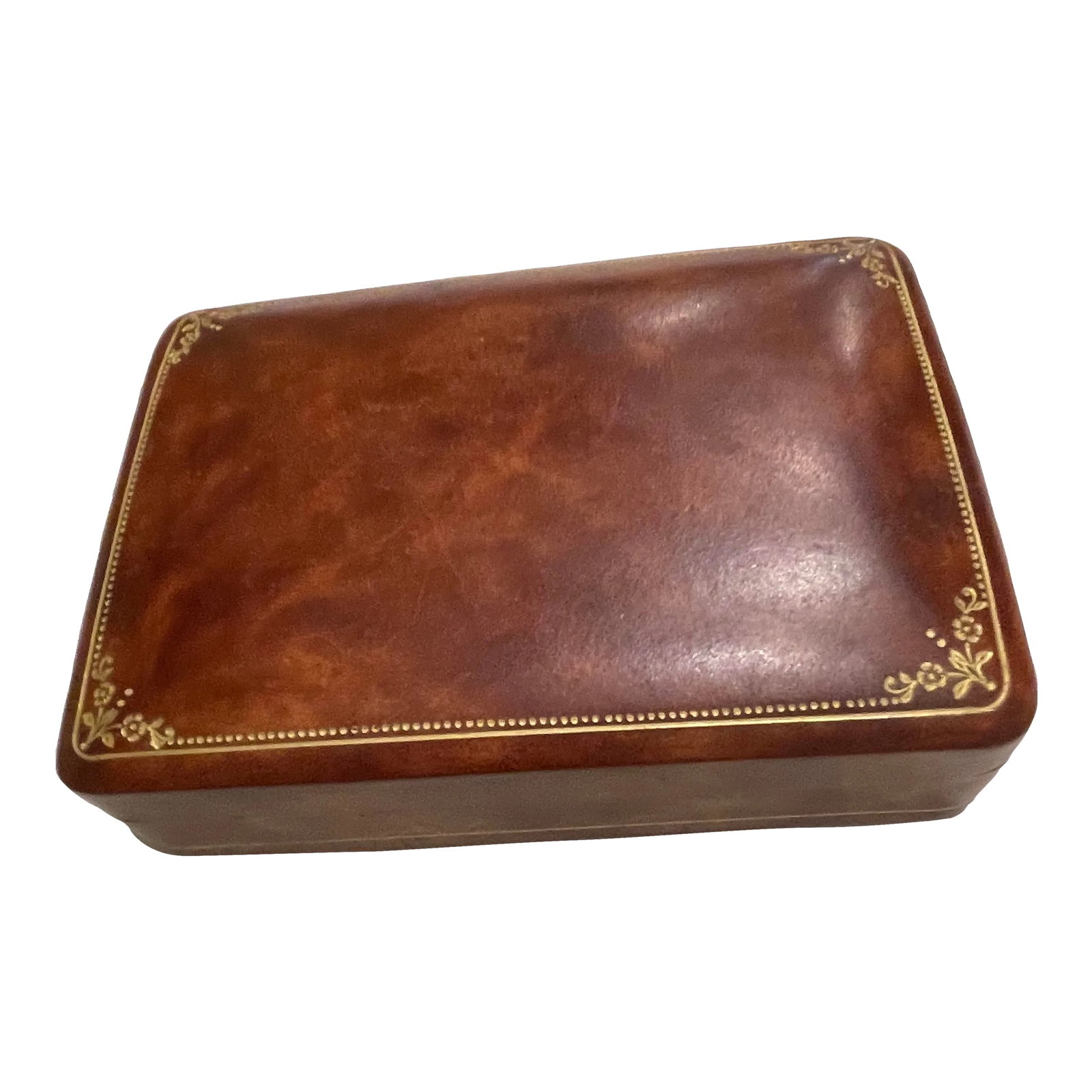 1959 Mid-Century Vintage Italian Leather Box: Beautiful gold embossed fine leather Italian box purchased in Florence, Italy in 1959. Can be used for playing cards, business cards or for any purpose. Great for a collector or a lover of fine