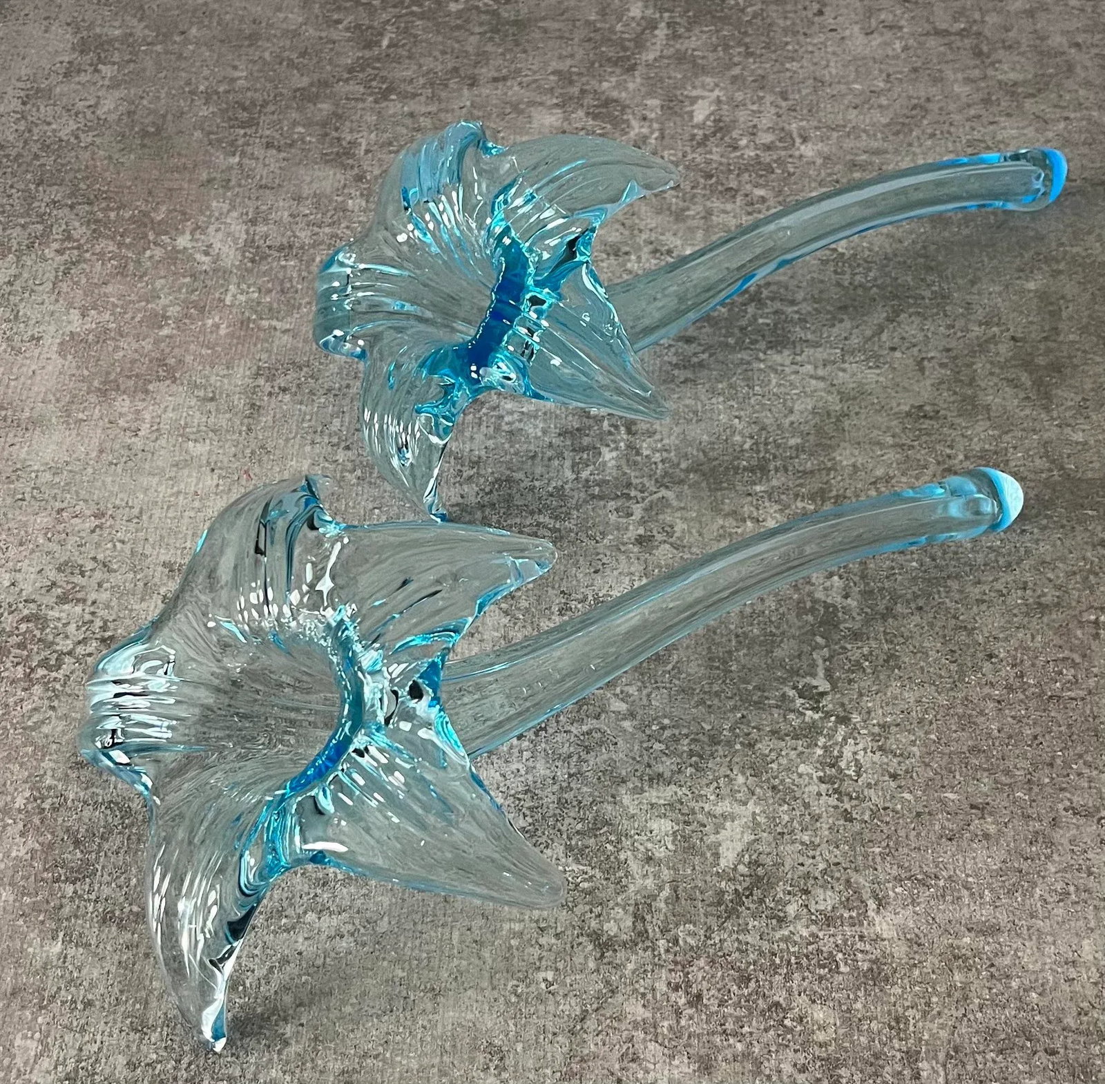 1970s Attributed to Murano Art Glass Turquoise Lilies- A Pair - 10