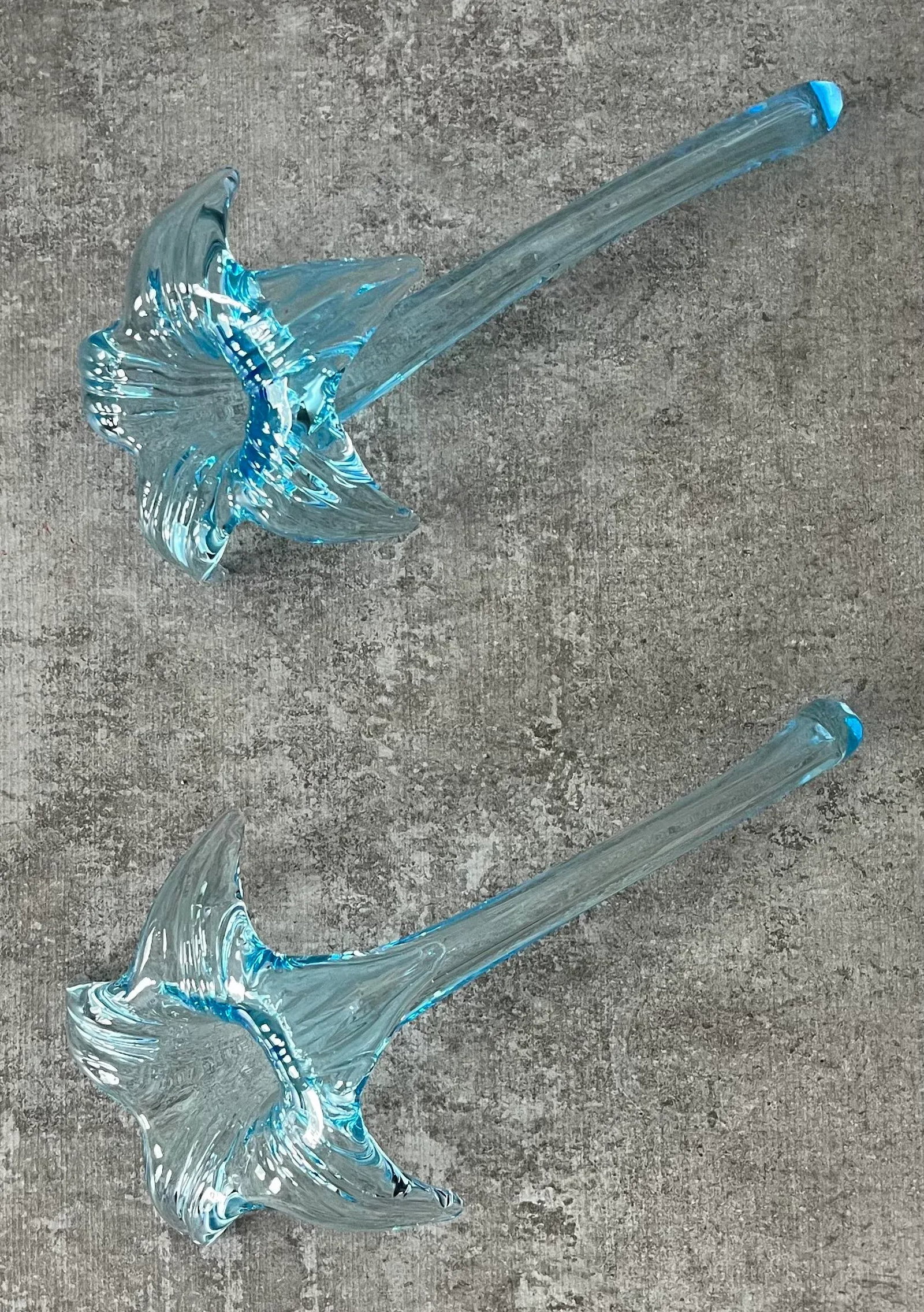 1970s Attributed to Murano Art Glass Turquoise Lilies- A Pair - 3