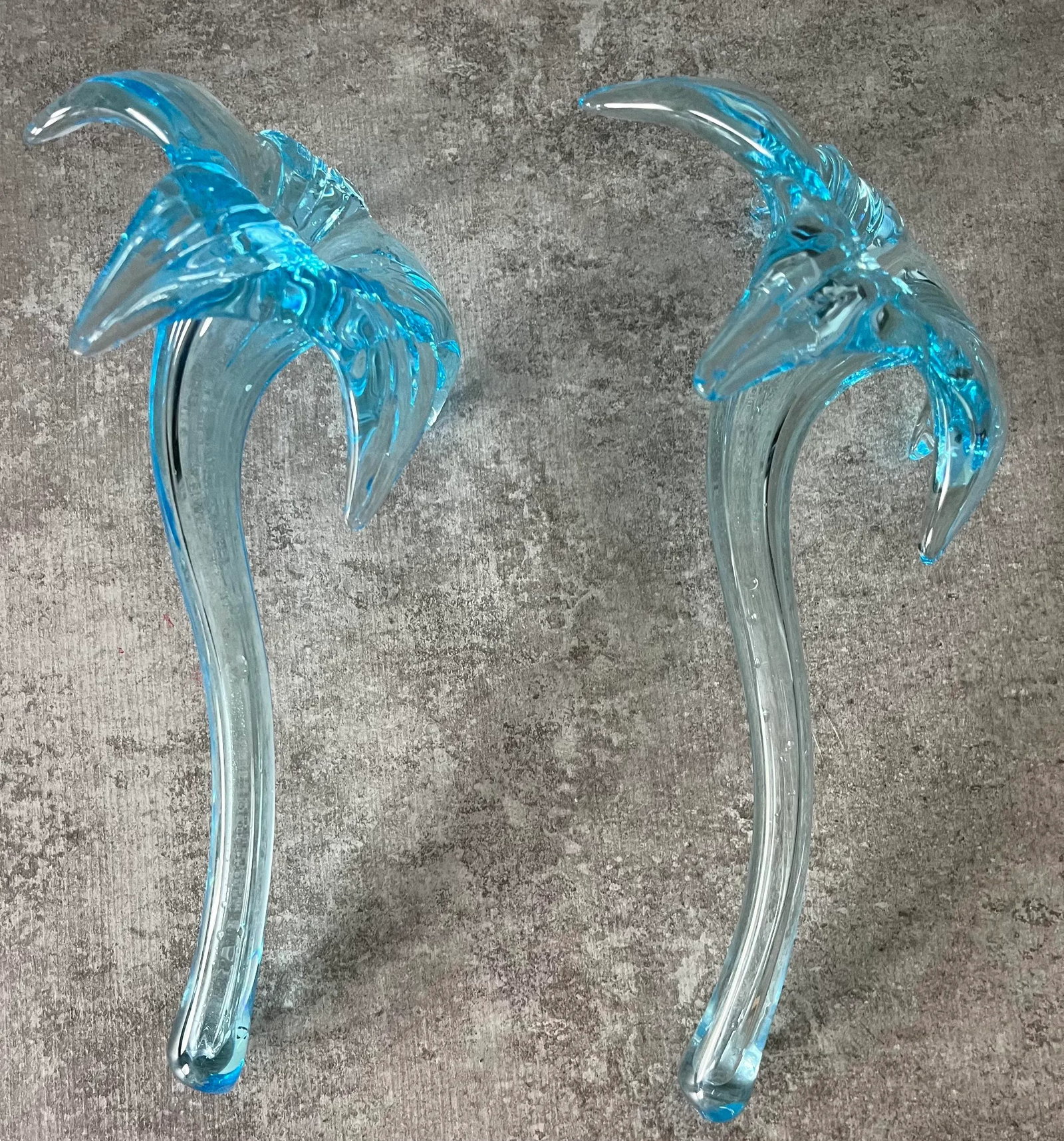 1970s Attributed to Murano Art Glass Turquoise Lilies- A Pair - 9