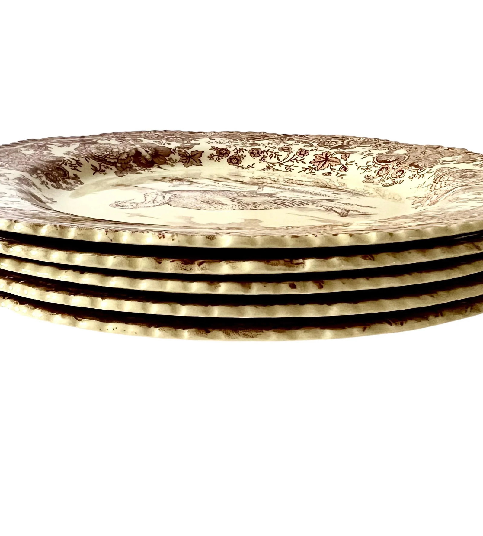 Set of 5 Antique William Ridgway Red Transferware Turkey Plates - Grandmillennial Staffordshire - 3