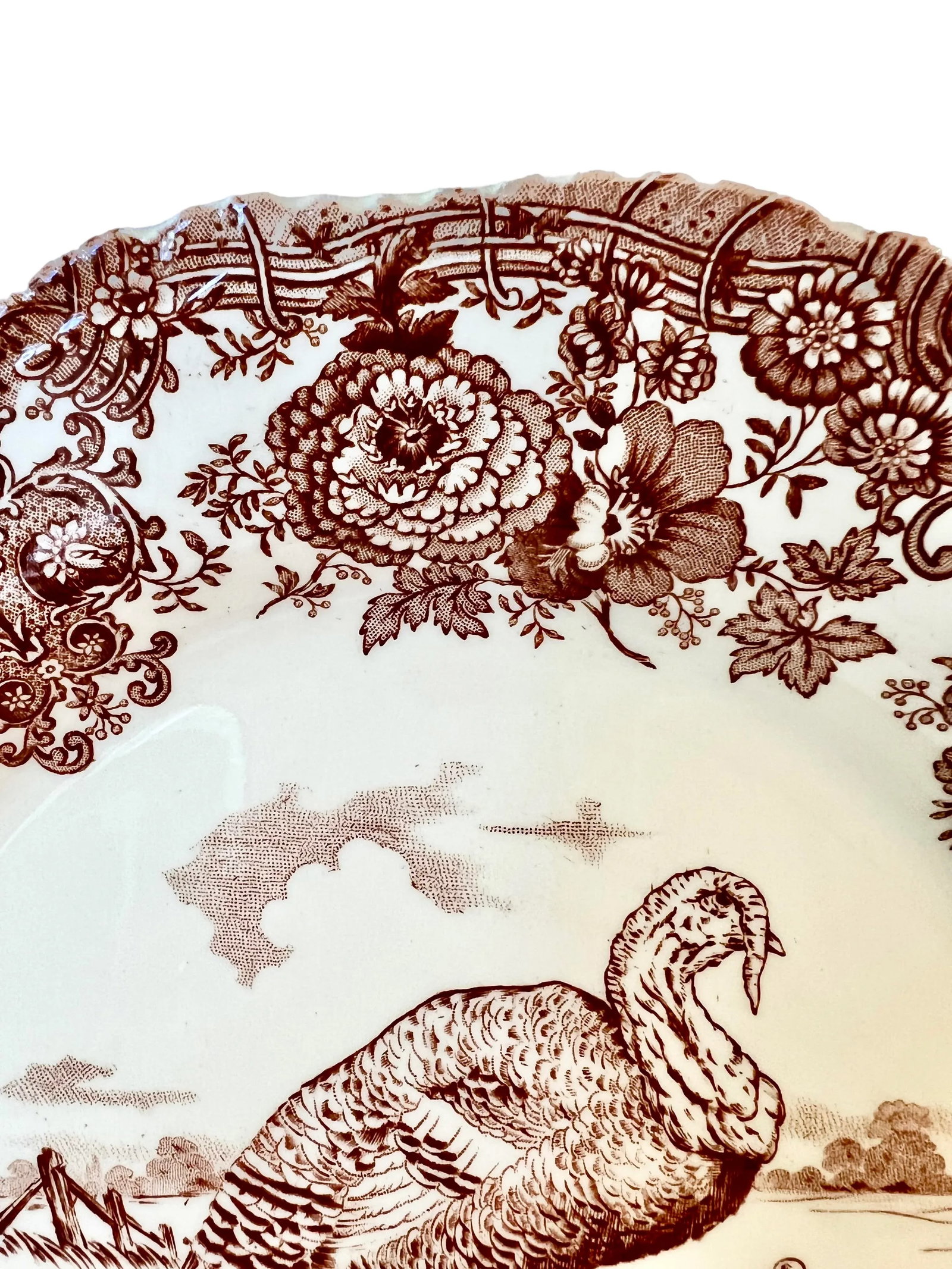 Set of 5 Antique William Ridgway Red Transferware Turkey Plates - Grandmillennial Staffordshire - 5