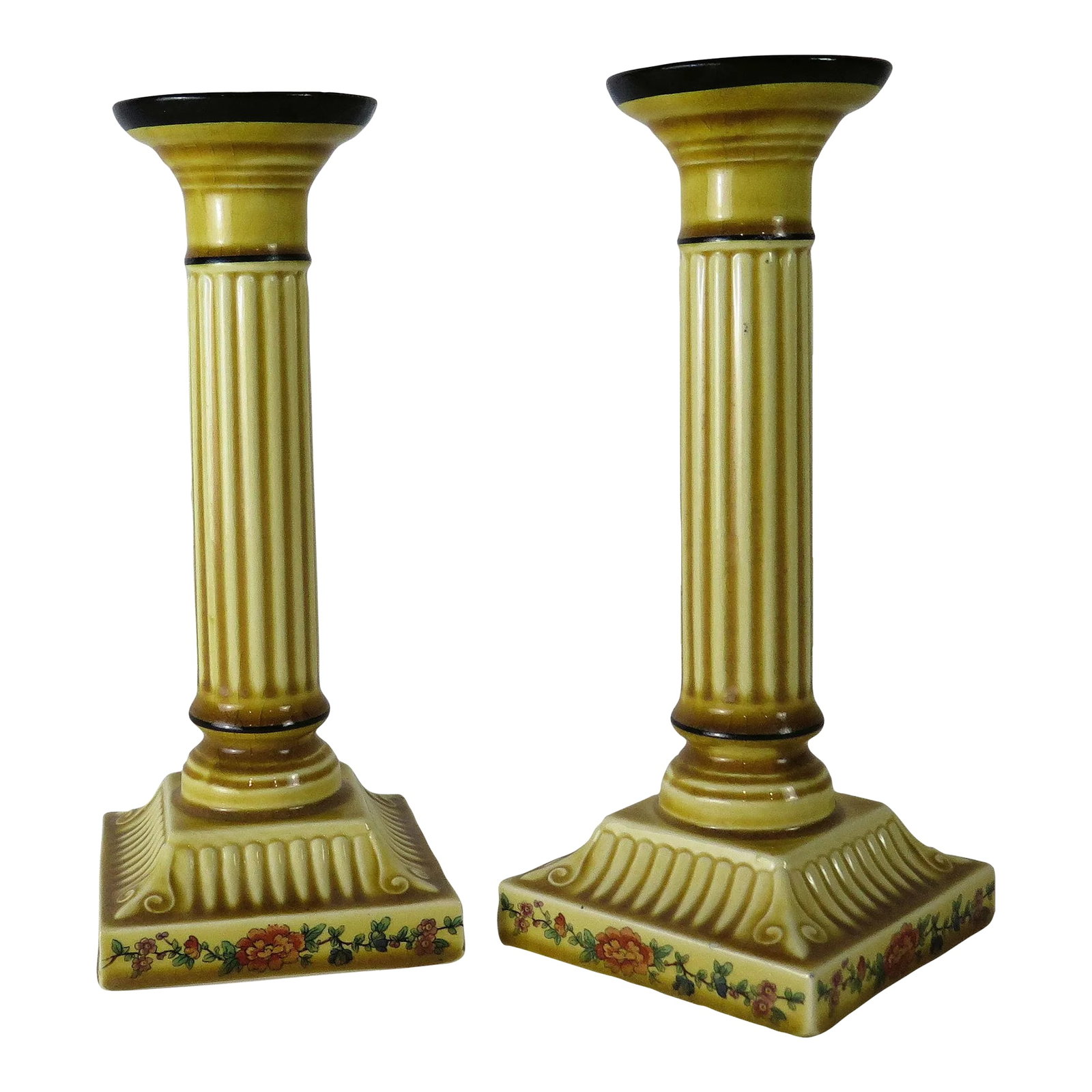 Vintage Majorca Candle Holders/A Pair: These Majorcan candlesticks come from The Providence of Modena, Italy, and they are rare. There are a lot of dinnerware and Chargers, but these are the first candlesticks I've run across. They have