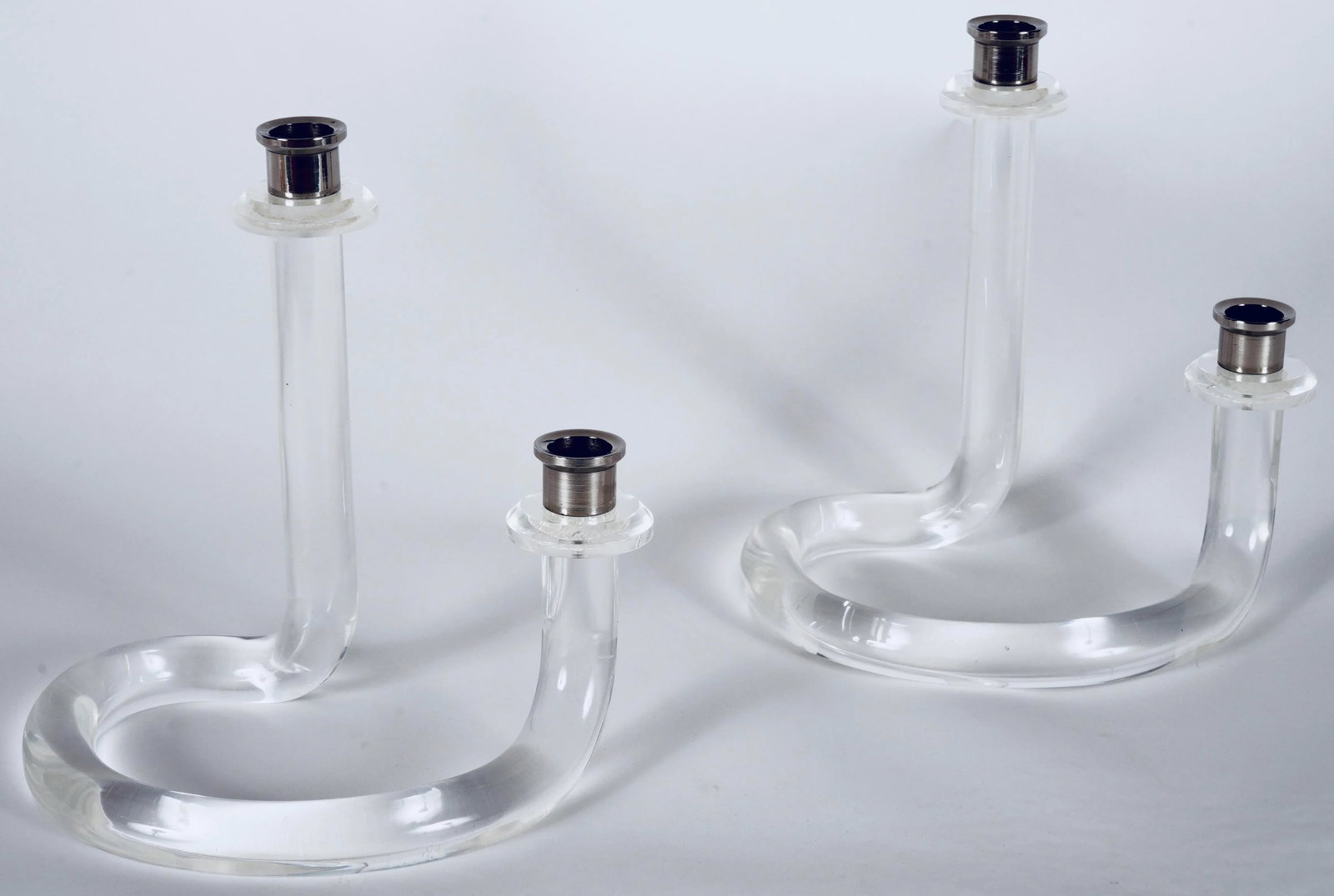 Lucite and Steel Pretzel Candle Holders in the Style of Dorothy Thorpe -Set of 2 - 10
