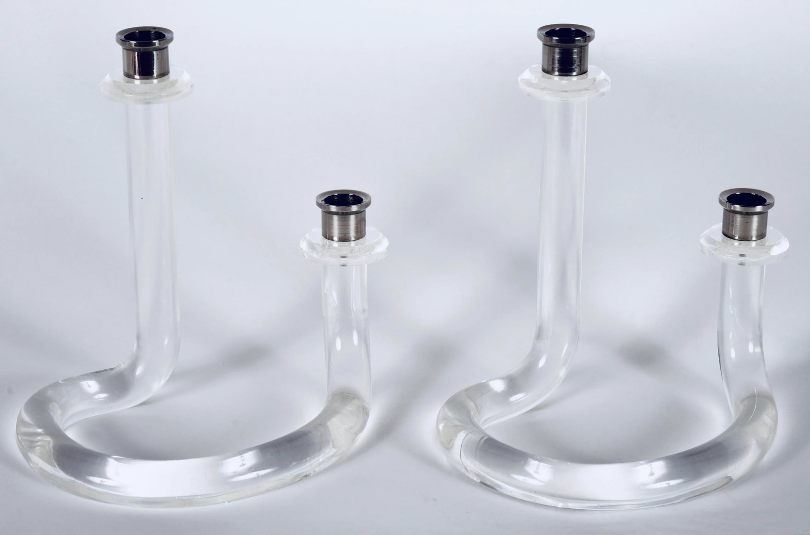 Lucite and Steel Pretzel Candle Holders in the Style of Dorothy Thorpe -Set of 2 - 11