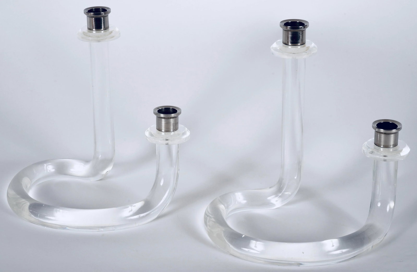Lucite and Steel Pretzel Candle Holders in the Style of Dorothy Thorpe -Set of 2 - 2