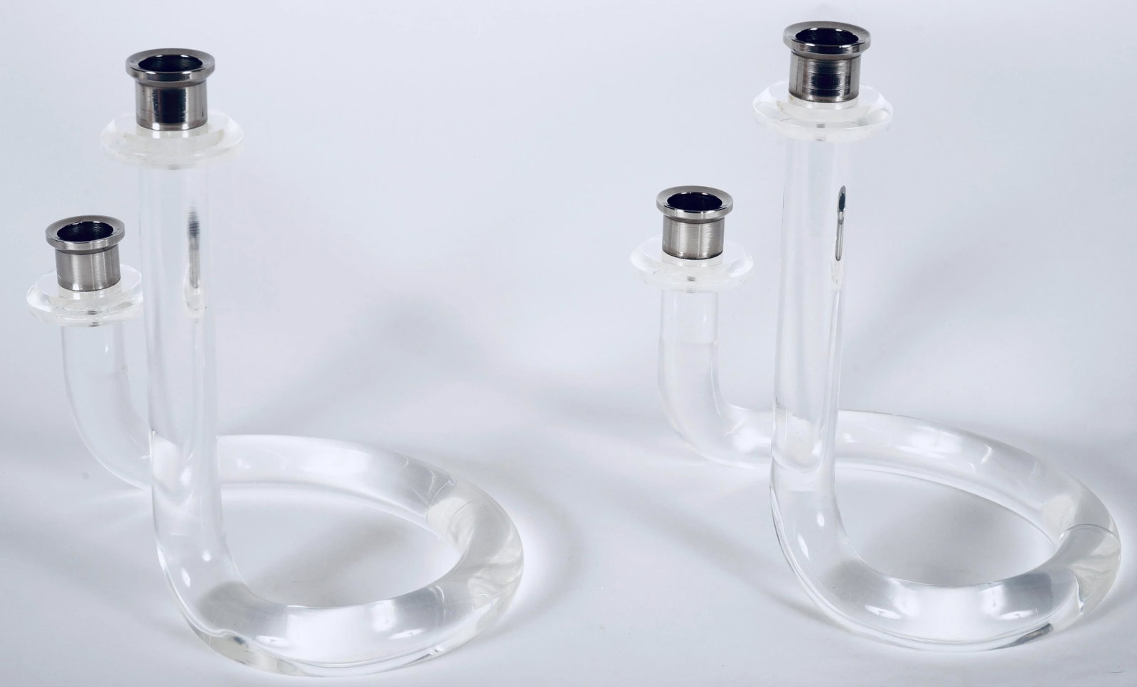 Lucite and Steel Pretzel Candle Holders in the Style of Dorothy Thorpe -Set of 2 - 3