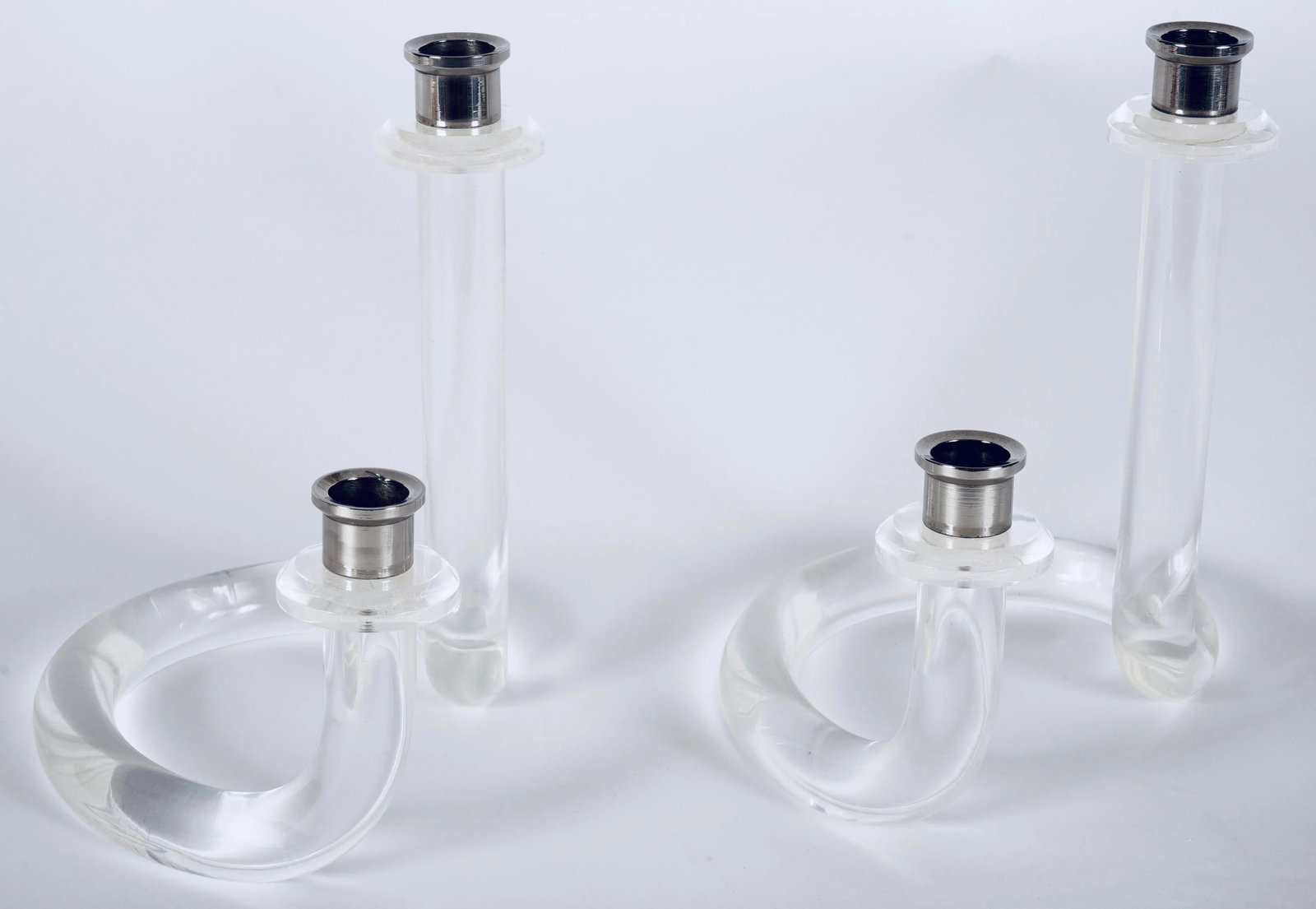 Lucite and Steel Pretzel Candle Holders in the Style of Dorothy Thorpe -Set of 2 - 4