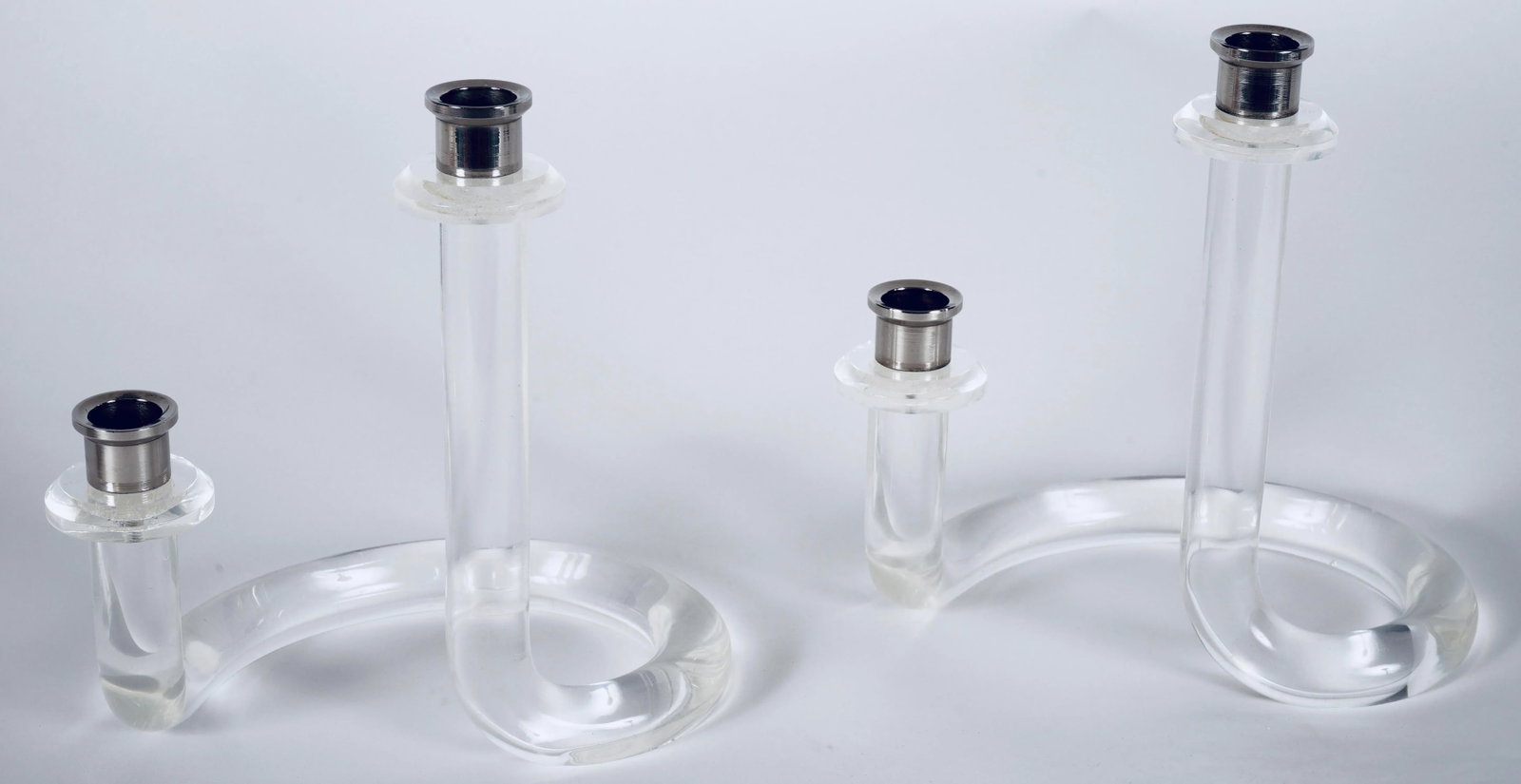 Lucite and Steel Pretzel Candle Holders in the Style of Dorothy Thorpe -Set of 2 - 5