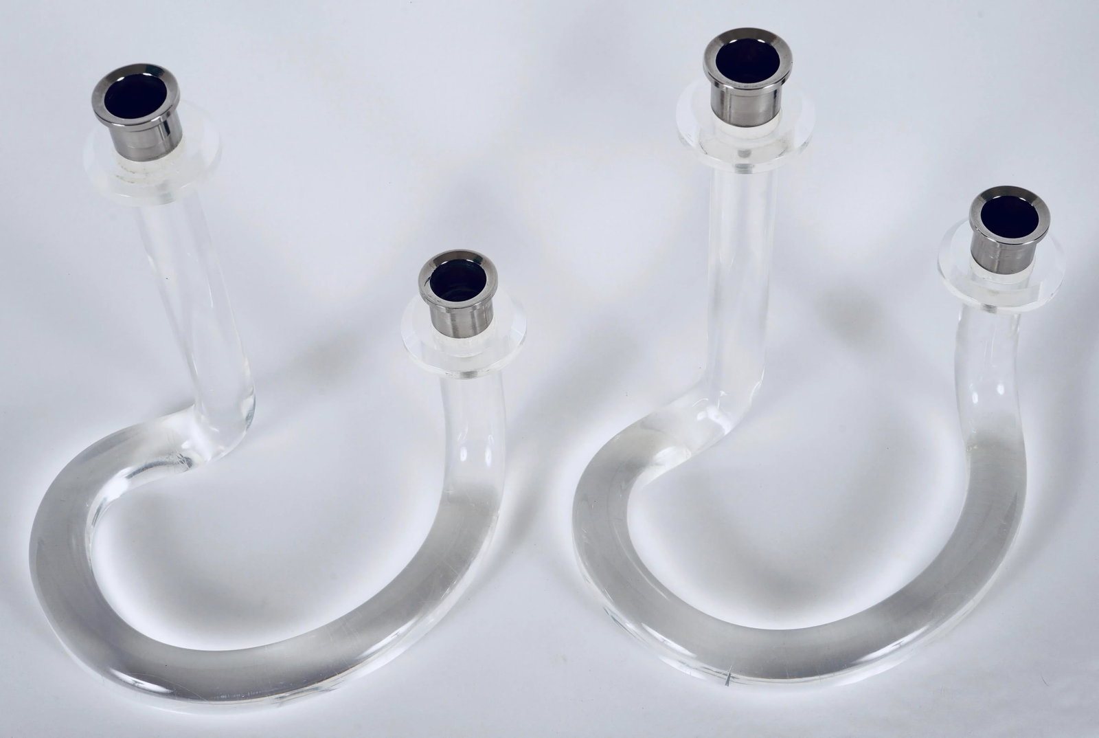 Lucite and Steel Pretzel Candle Holders in the Style of Dorothy Thorpe -Set of 2 - 7