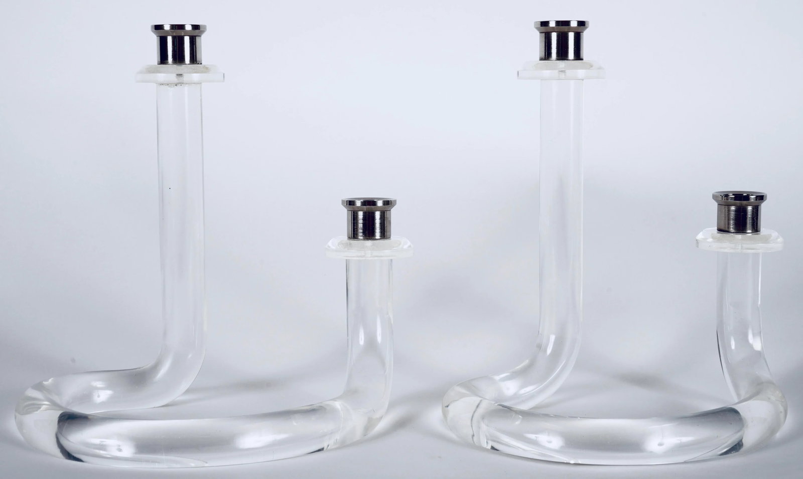 Lucite and Steel Pretzel Candle Holders in the Style of Dorothy Thorpe -Set of 2 - 8
