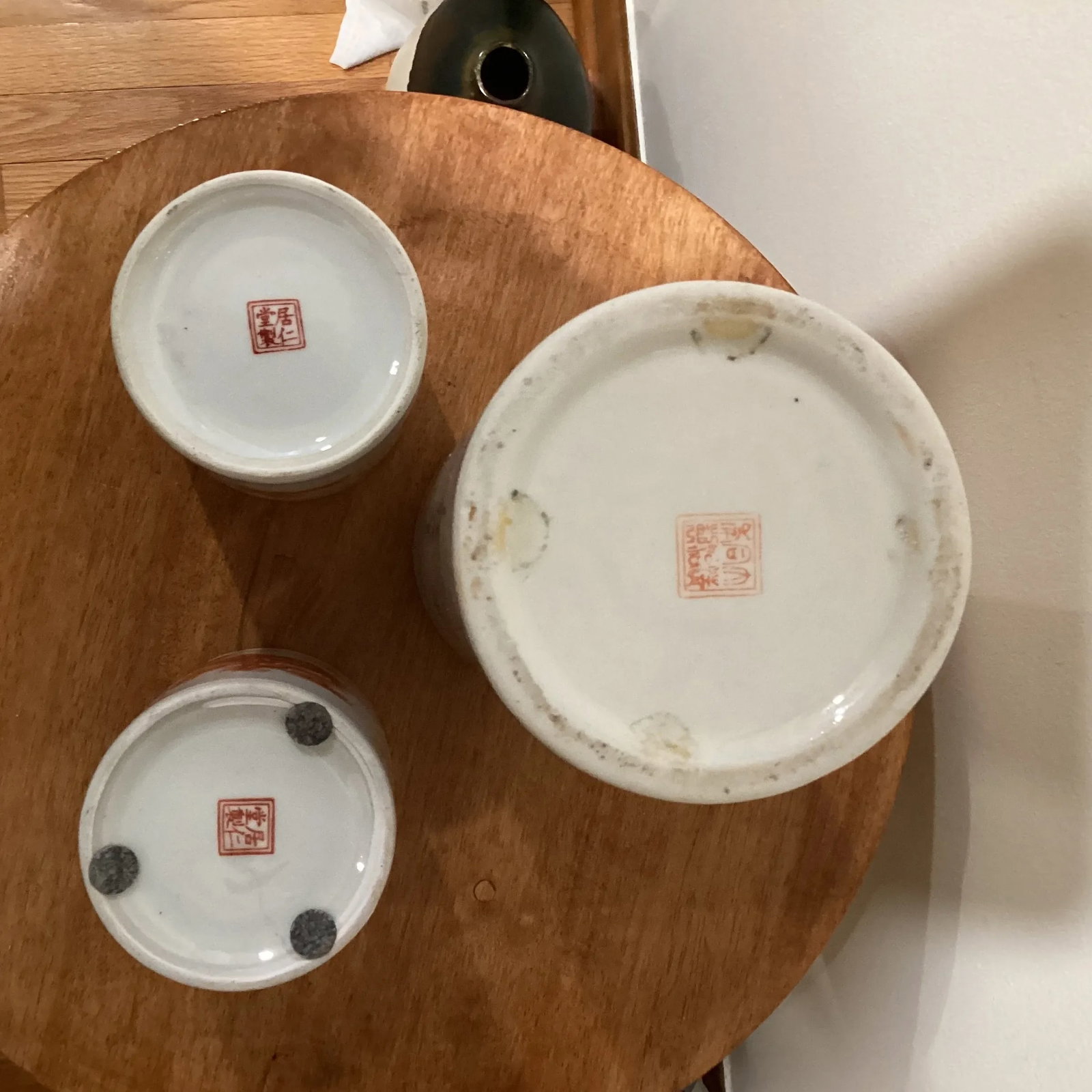 Vintage Trio Chinoiseries Ceramic Vases White Base Orange Foo Dog - 8