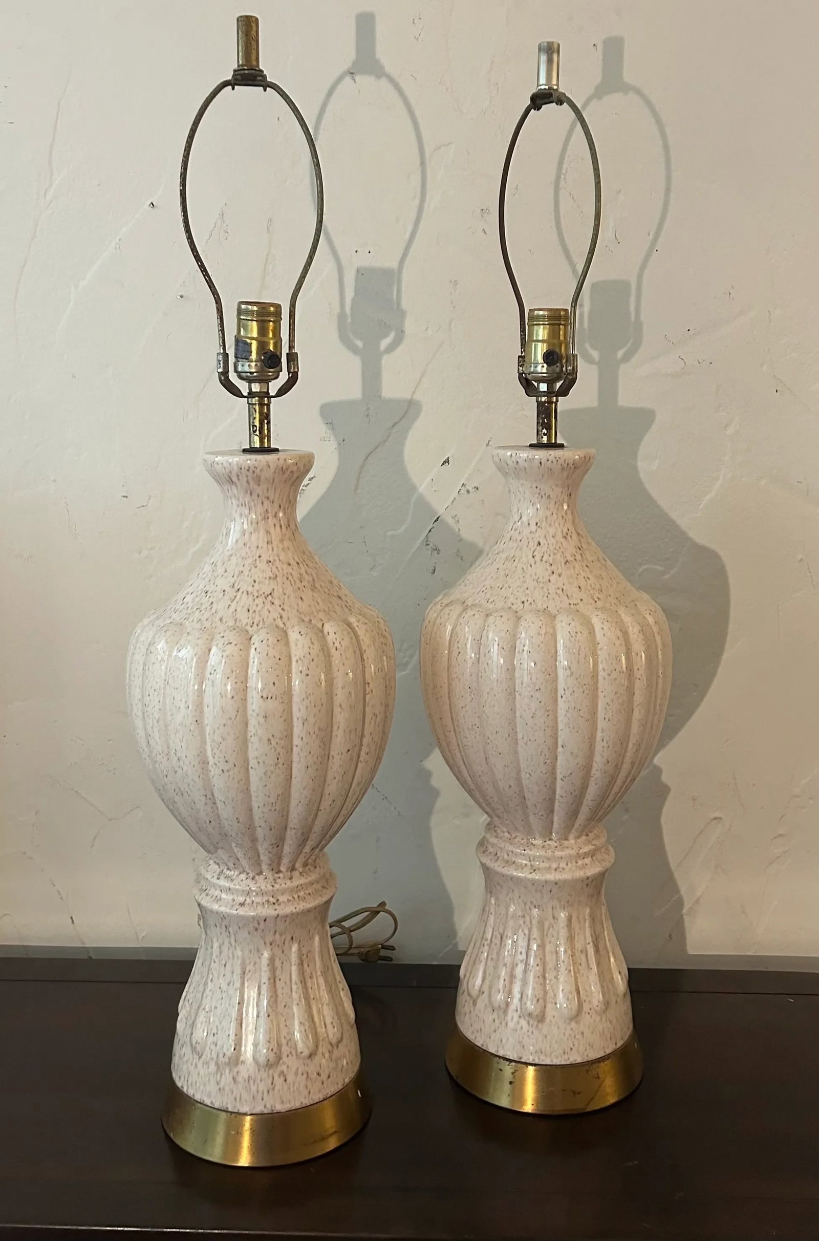 1960's Hollywood Regency Gold Flecked Ceramic Table Lamps- a Pair - 2