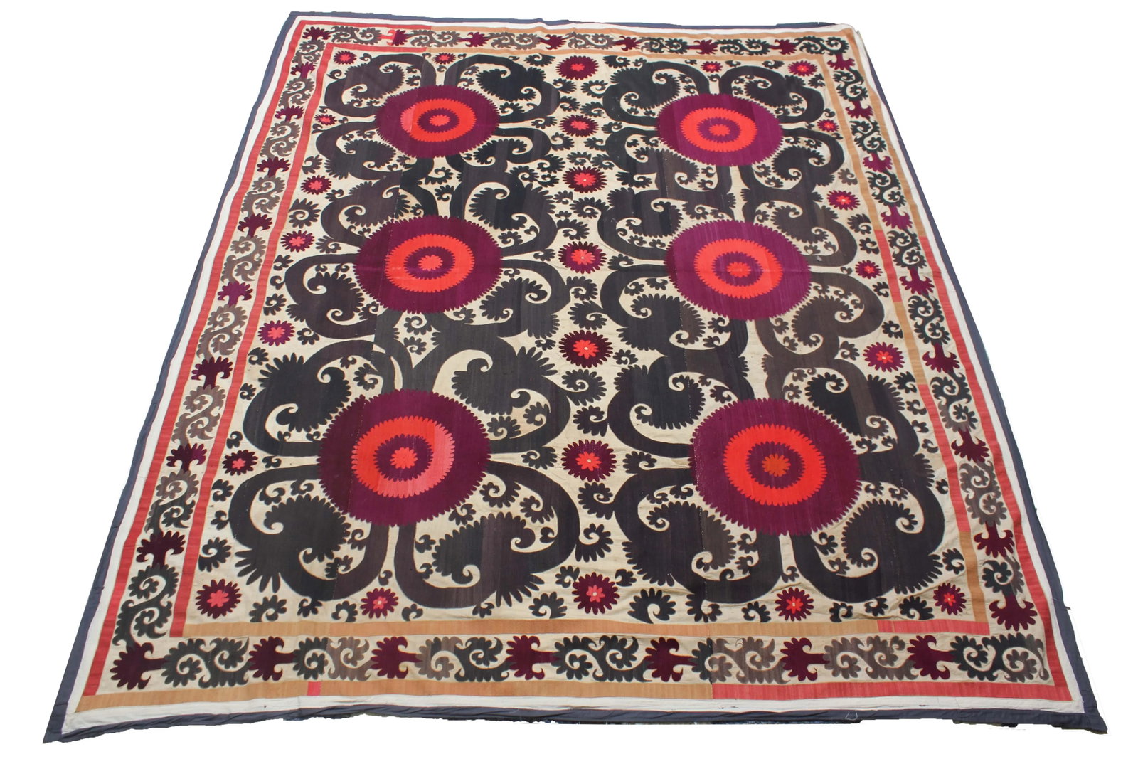 1910s Hand Knotted Suzani Textile - 8'5" x 9'8" - 2