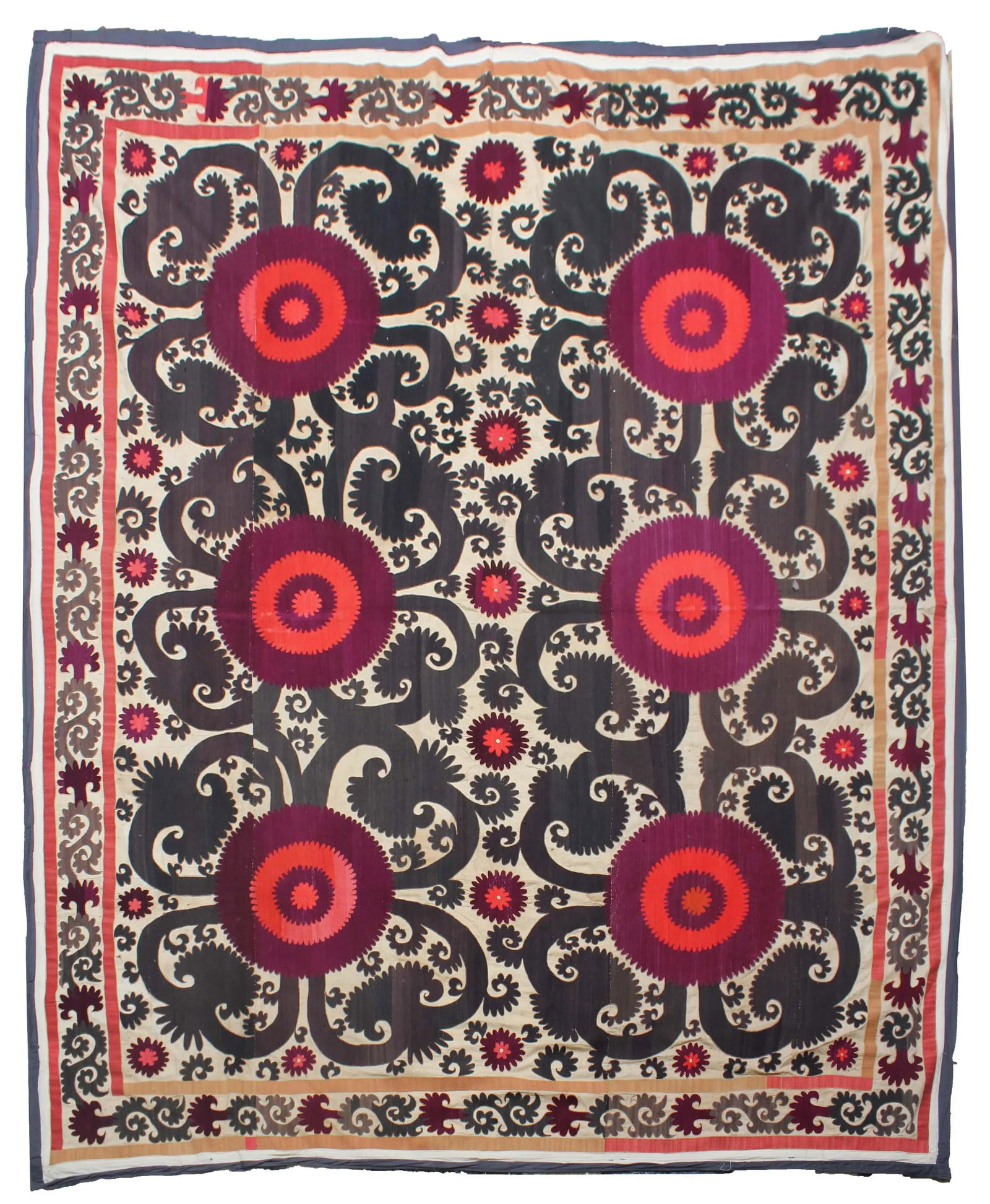 1910s Hand Knotted Suzani Textile - 8'5" x 9'8" - 5