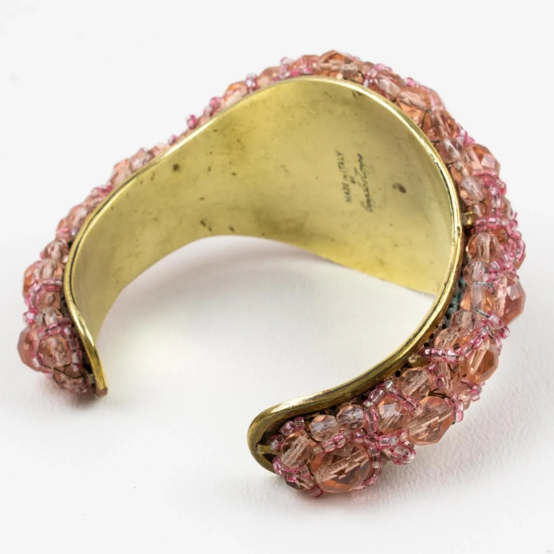 Coppola E Toppo Pink Crystal and Brass Cuff Bracelet - 6