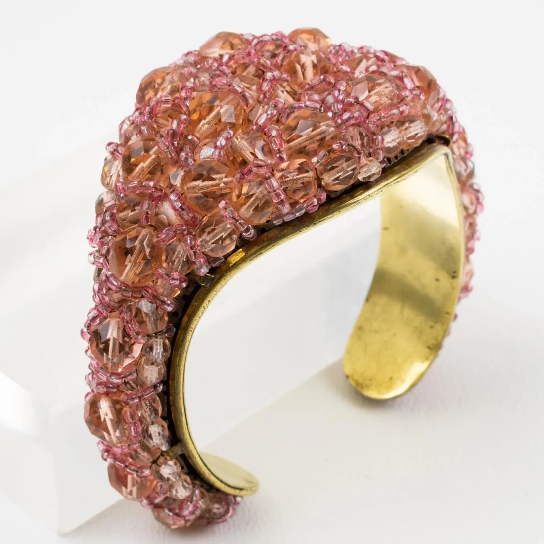Coppola E Toppo Pink Crystal and Brass Cuff Bracelet - 9