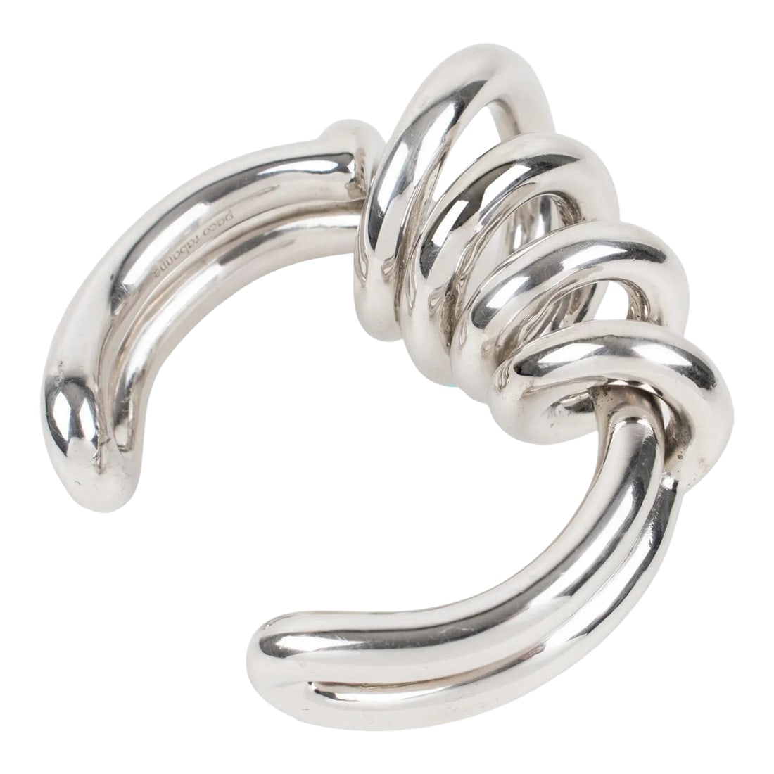 Paco Rabanne Futuristic Chrome Metal Cuff Bracelet Bangle: This is part of Chairish's Costume Jewelry assortment. A superb couture bracelet bangle created by Paco Rabanne for its ready-to-wear fall 2014 runway show. Futuristic cuff shape built with heavy