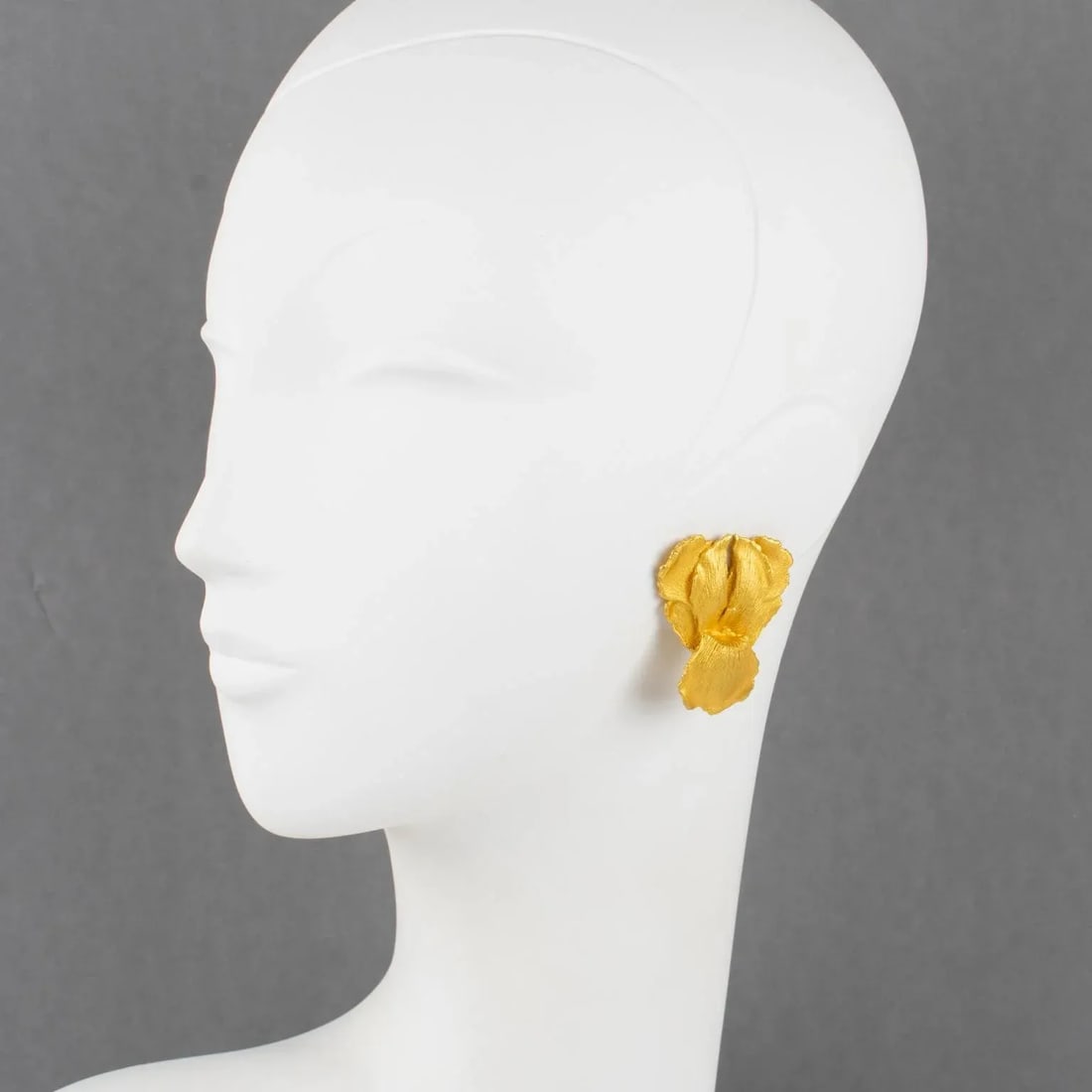 Kenzo Paris Gilt Metal Iris Flower Pair of Clip Earrings - 2